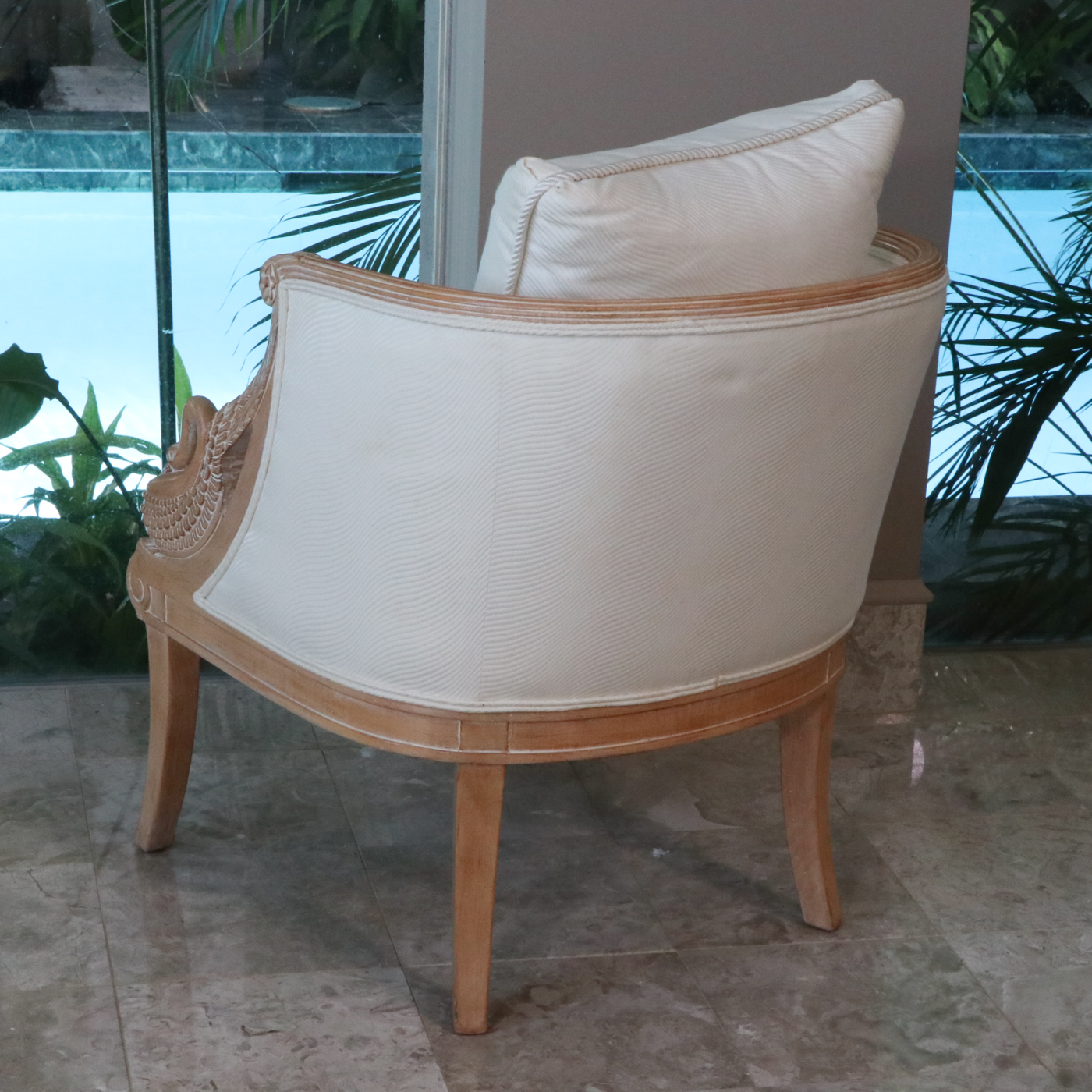 Pair of Regency Style White Washed Swan-Arm Bergère Tub Chairs