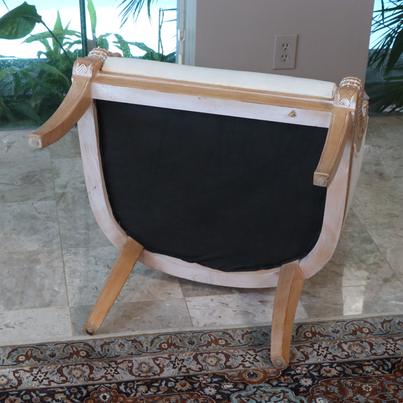 Pair of Regency Style White Washed Swan-Arm Bergère Tub Chairs