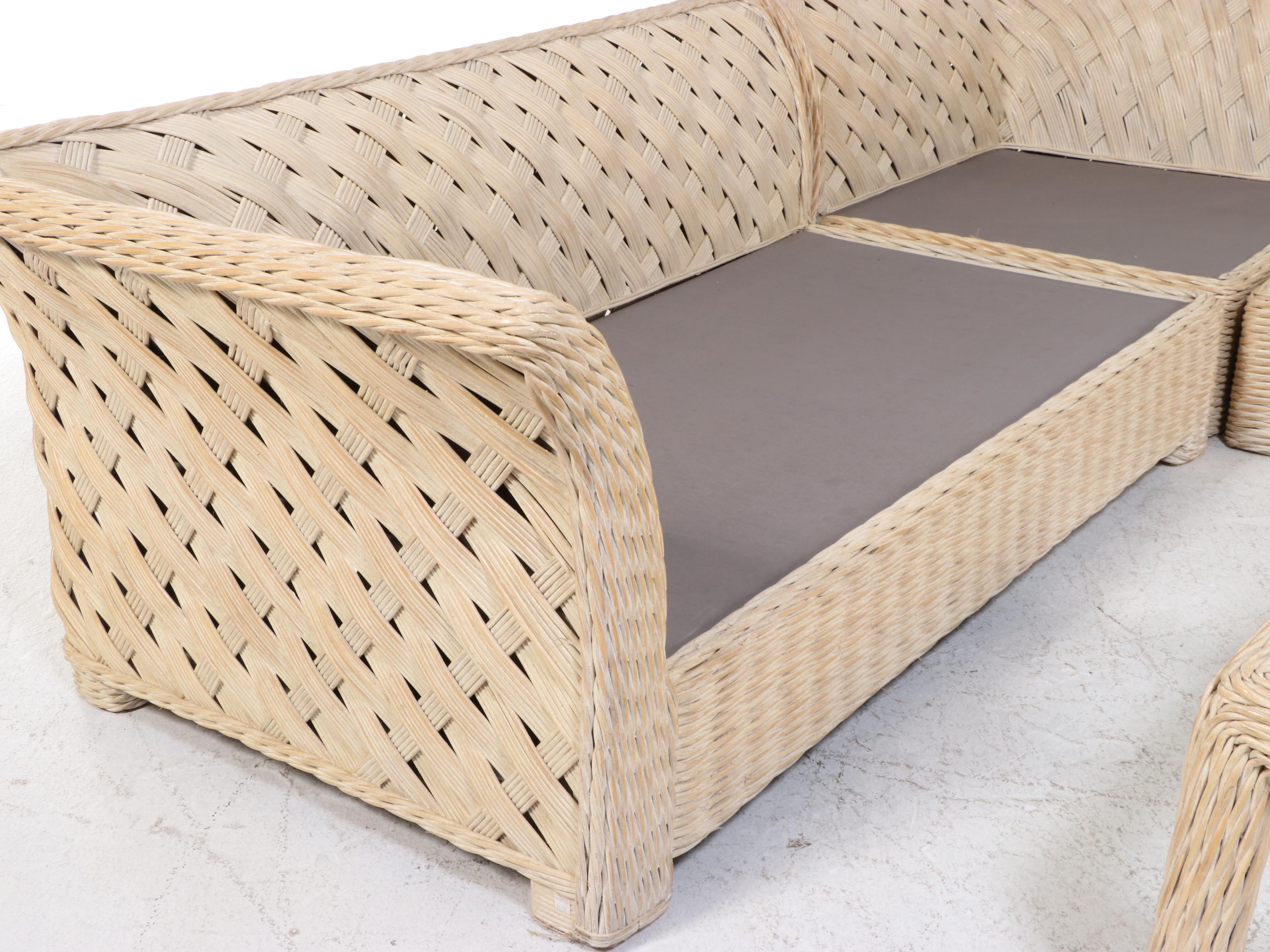 Wicker Woven Sectional Sofa with Coordinating Glass Top Coffee Table