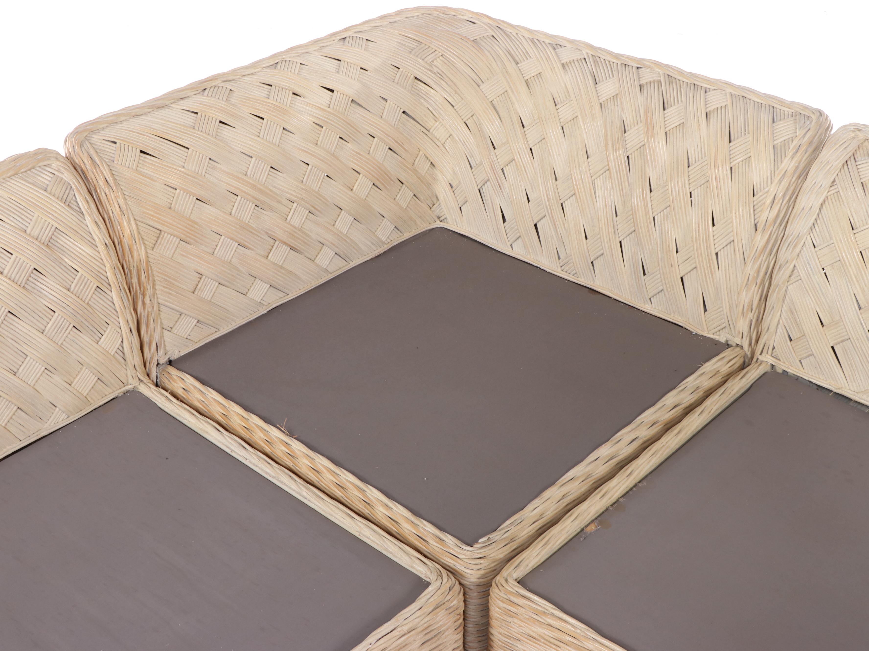 Wicker Woven Sectional Sofa with Coordinating Glass Top Coffee Table