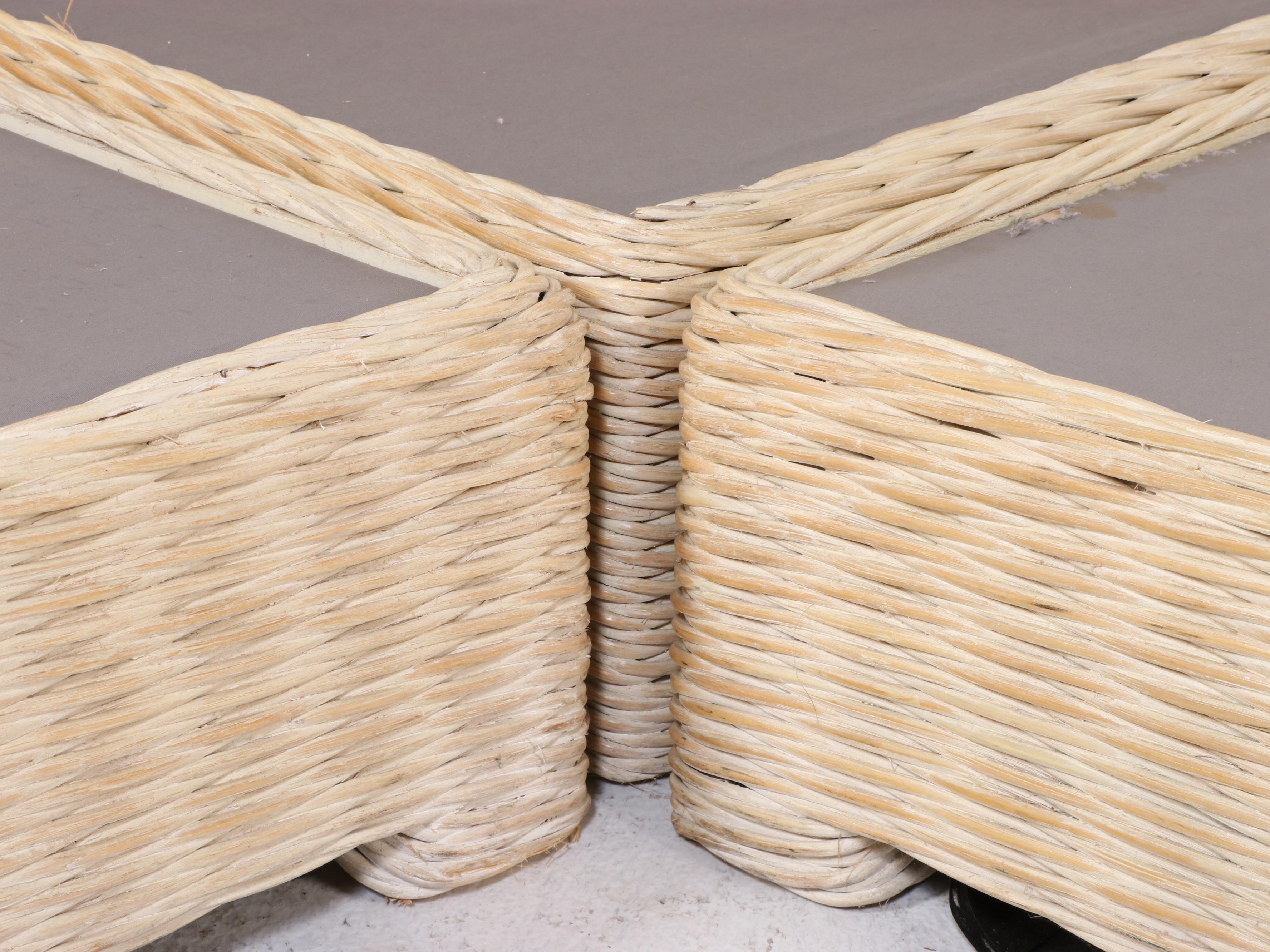 Wicker Woven Sectional Sofa with Coordinating Glass Top Coffee Table