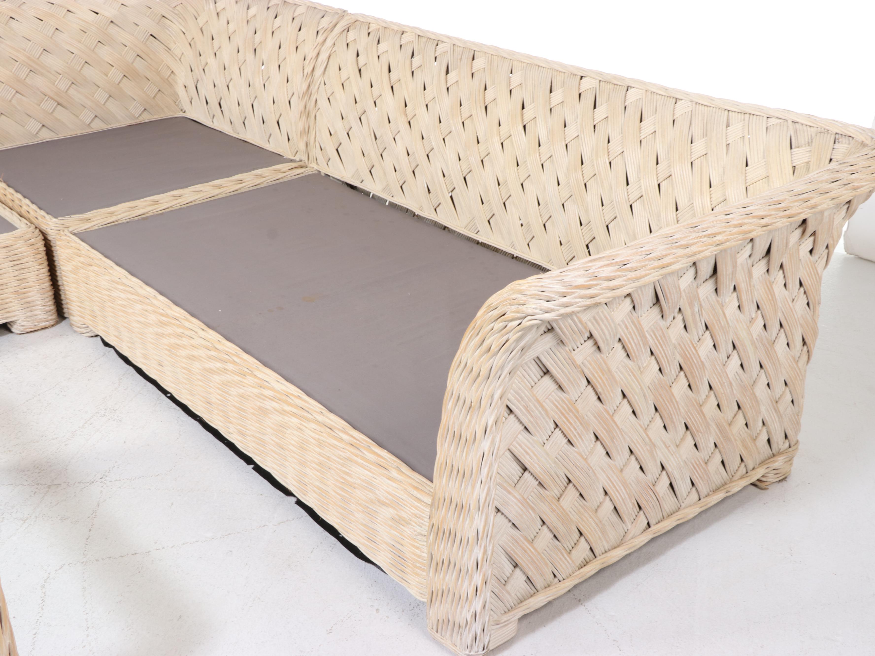 Wicker Woven Sectional Sofa with Coordinating Glass Top Coffee Table