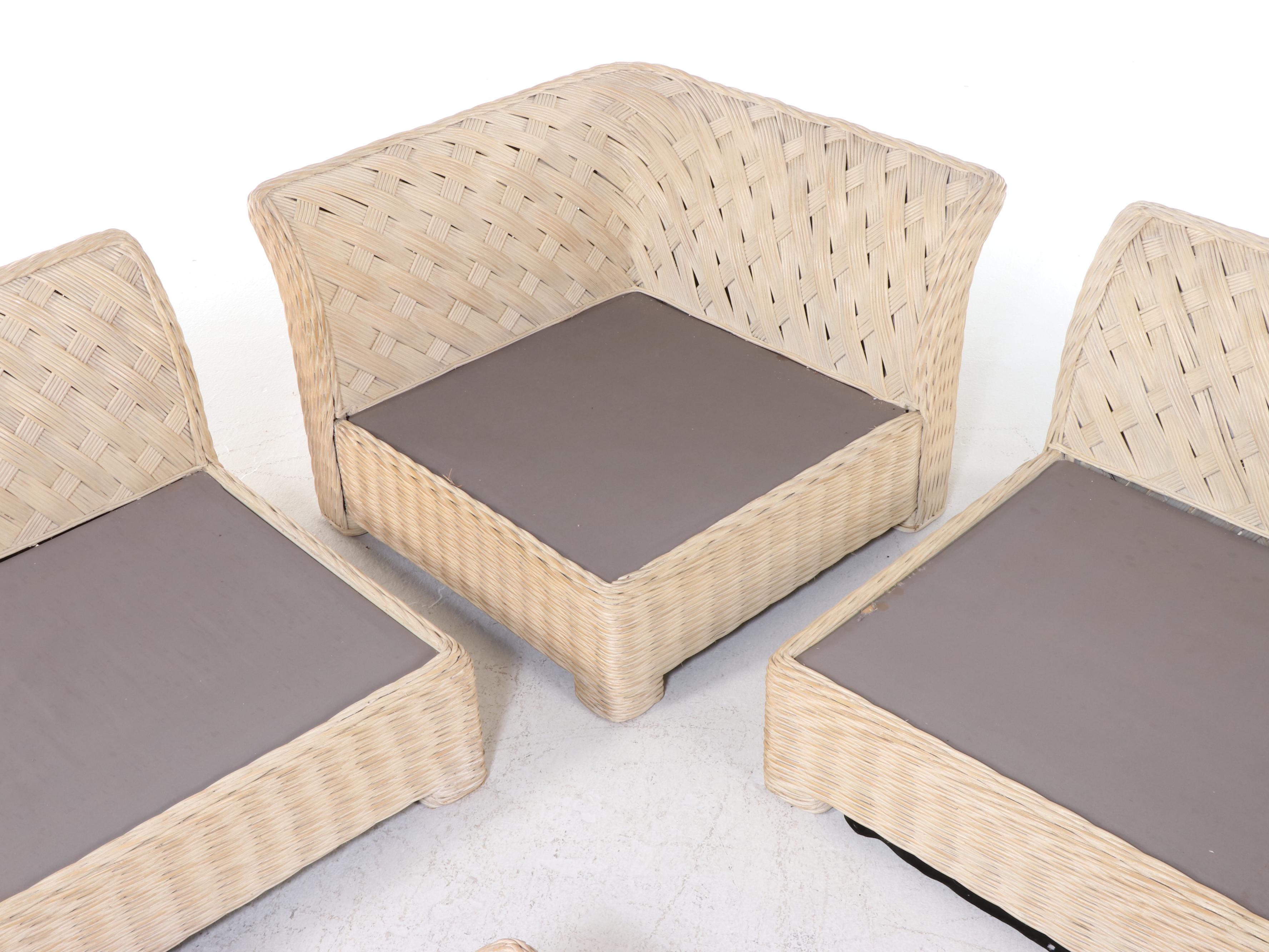 Wicker Woven Sectional Sofa with Coordinating Glass Top Coffee Table