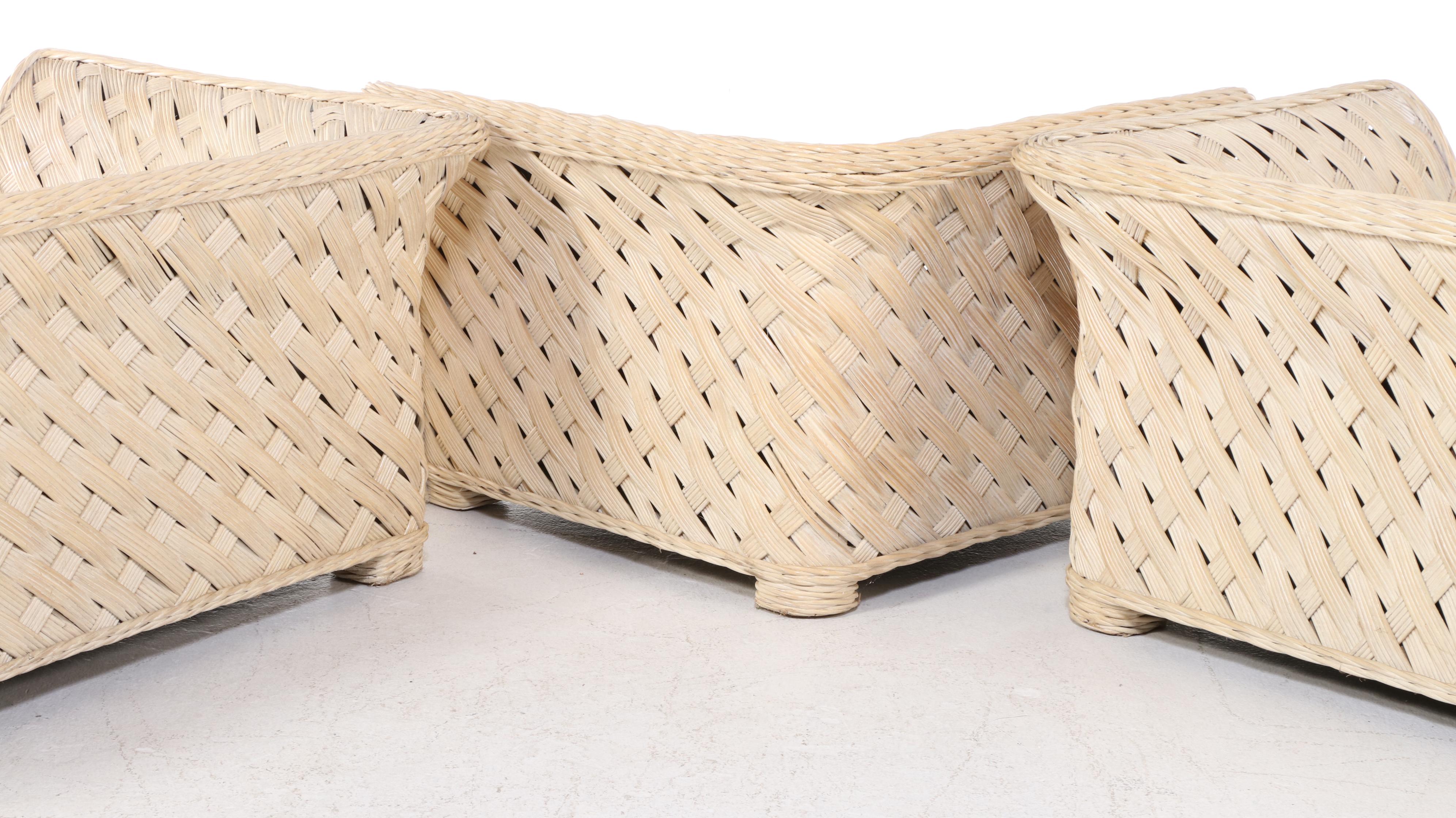 Wicker Woven Sectional Sofa with Coordinating Glass Top Coffee Table