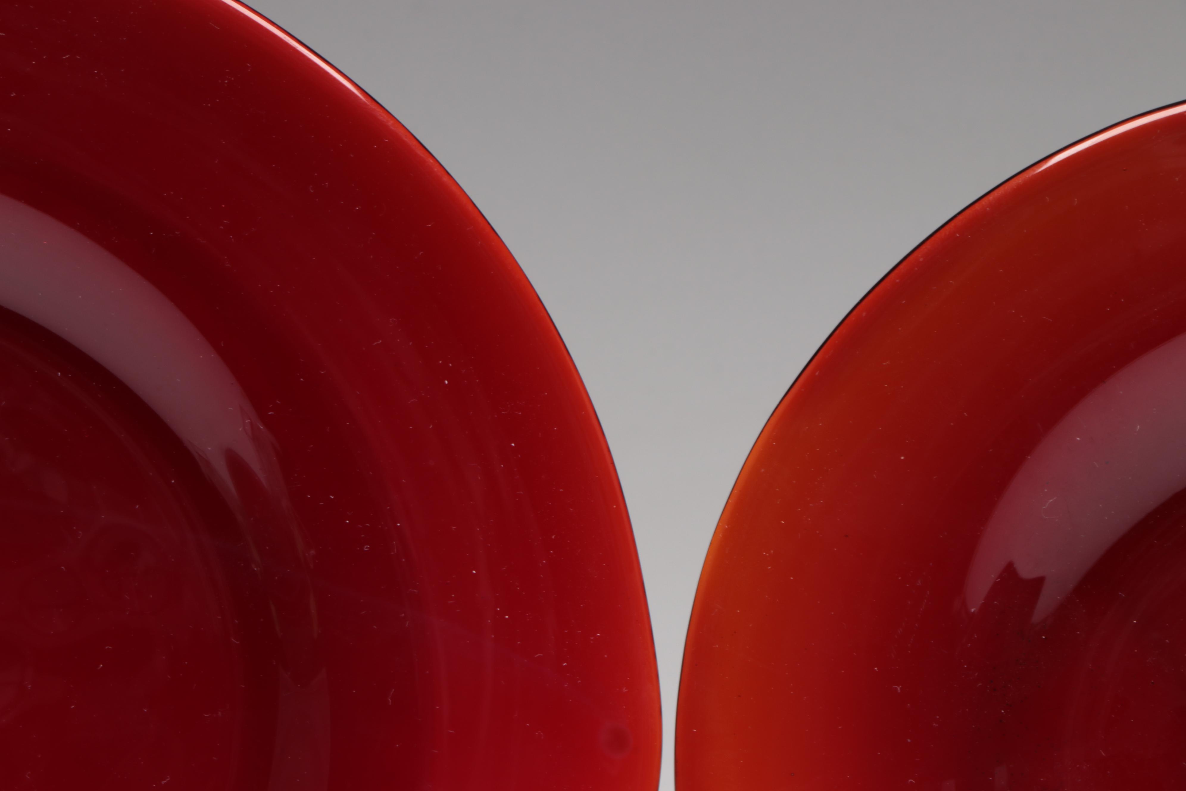 Red Glass Dinner Plates and Tumblers