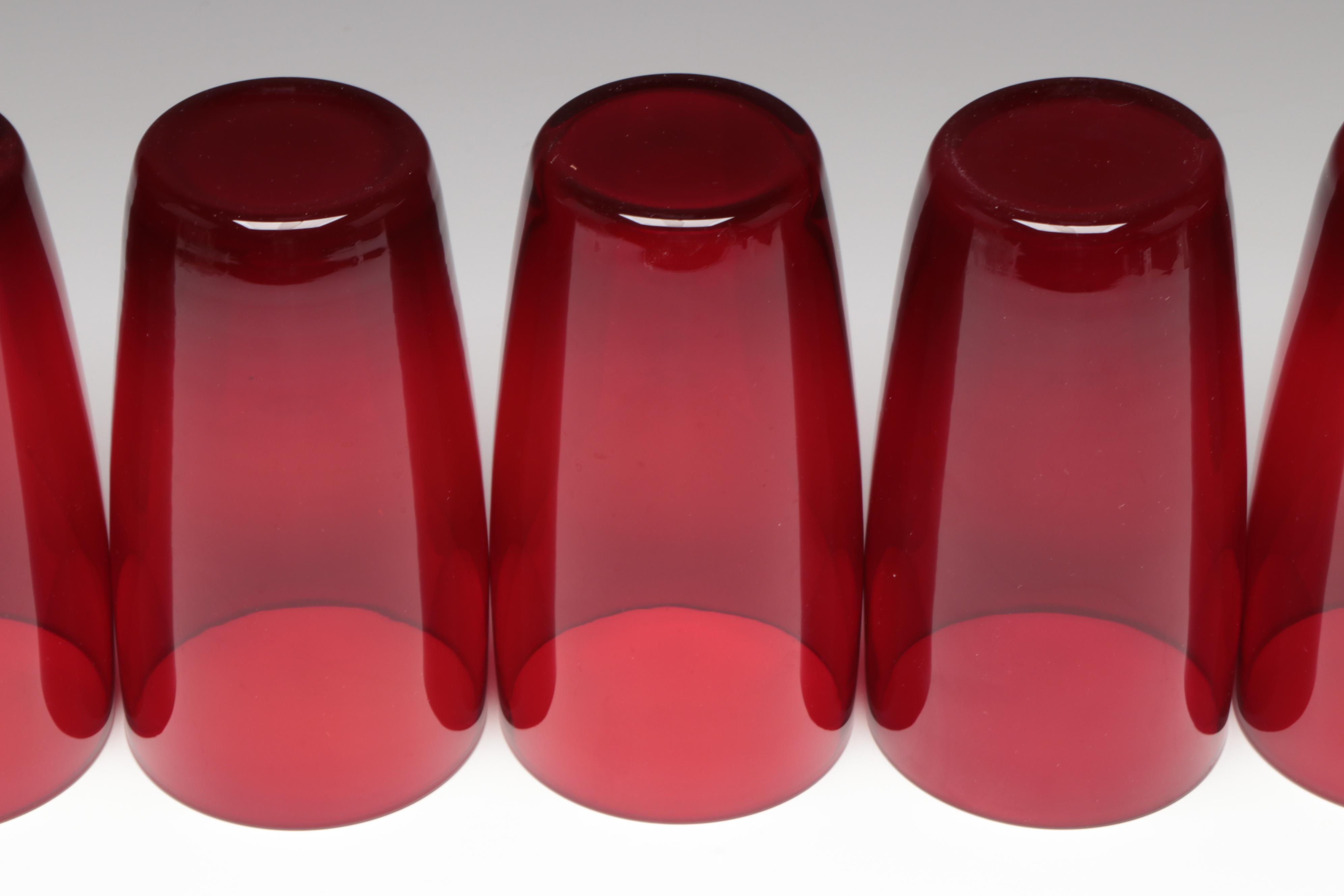 Red Glass Dinner Plates and Tumblers