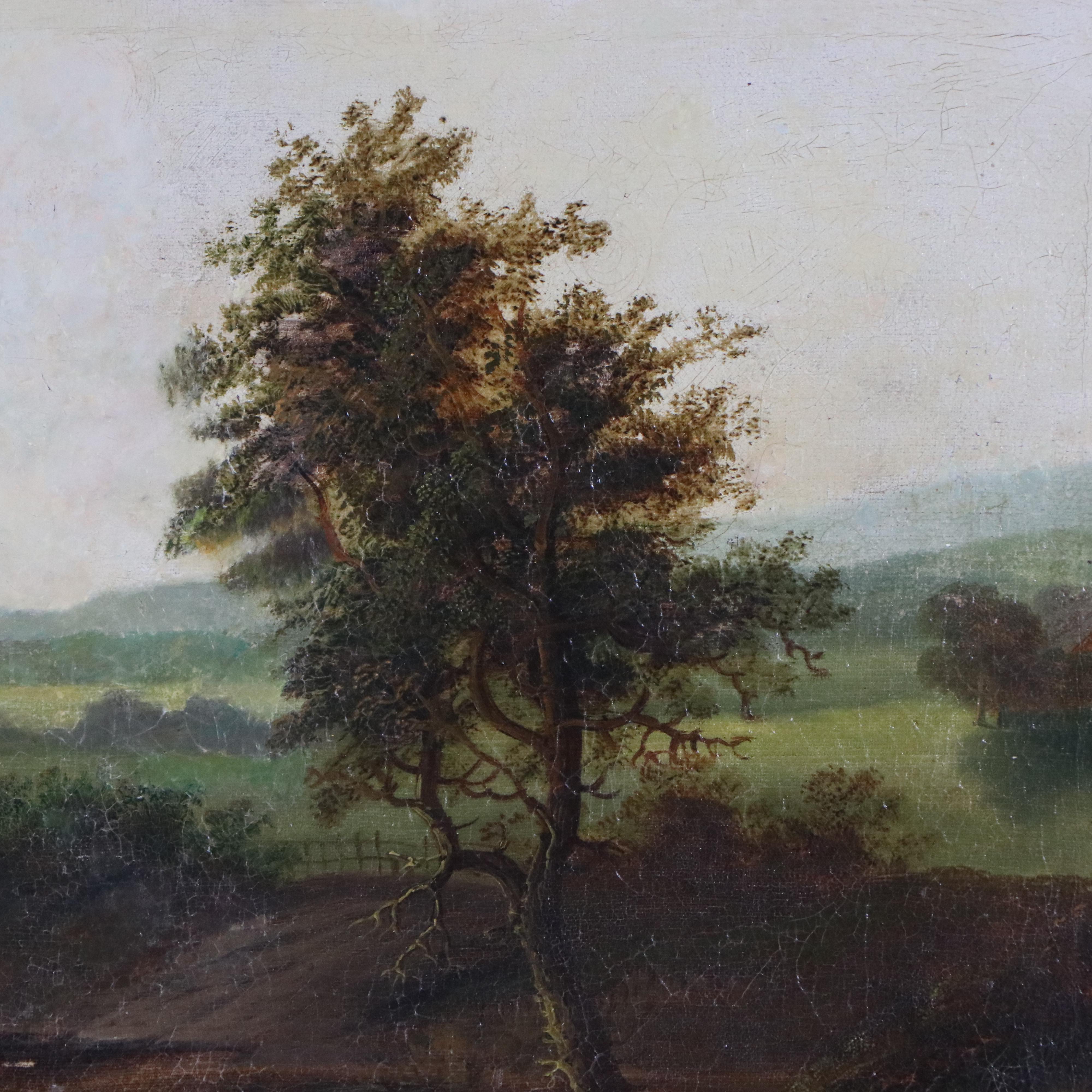 Bucolic Landscape Oil Painting of Domestic Scene, Circa 1871