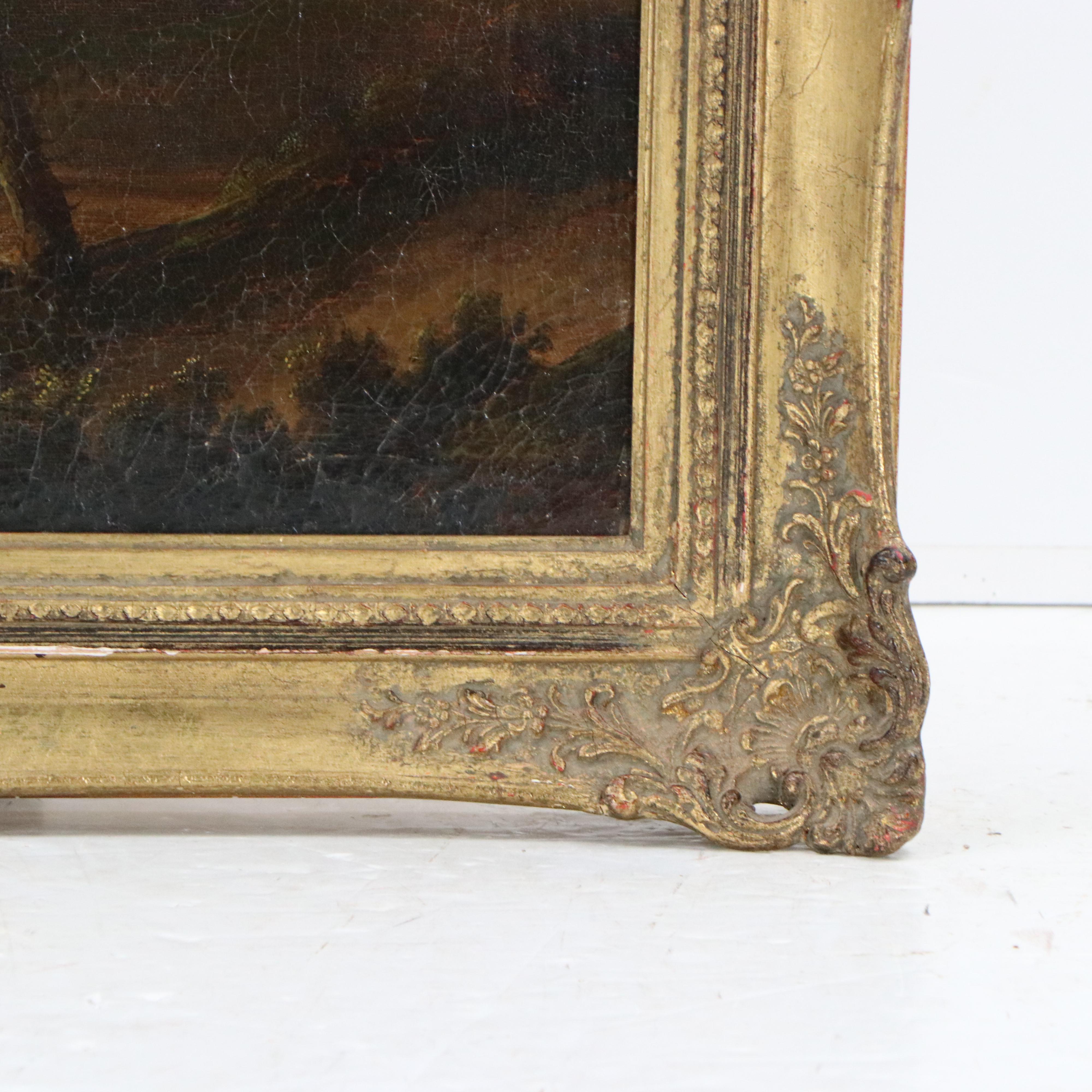 Bucolic Landscape Oil Painting of Domestic Scene, Circa 1871