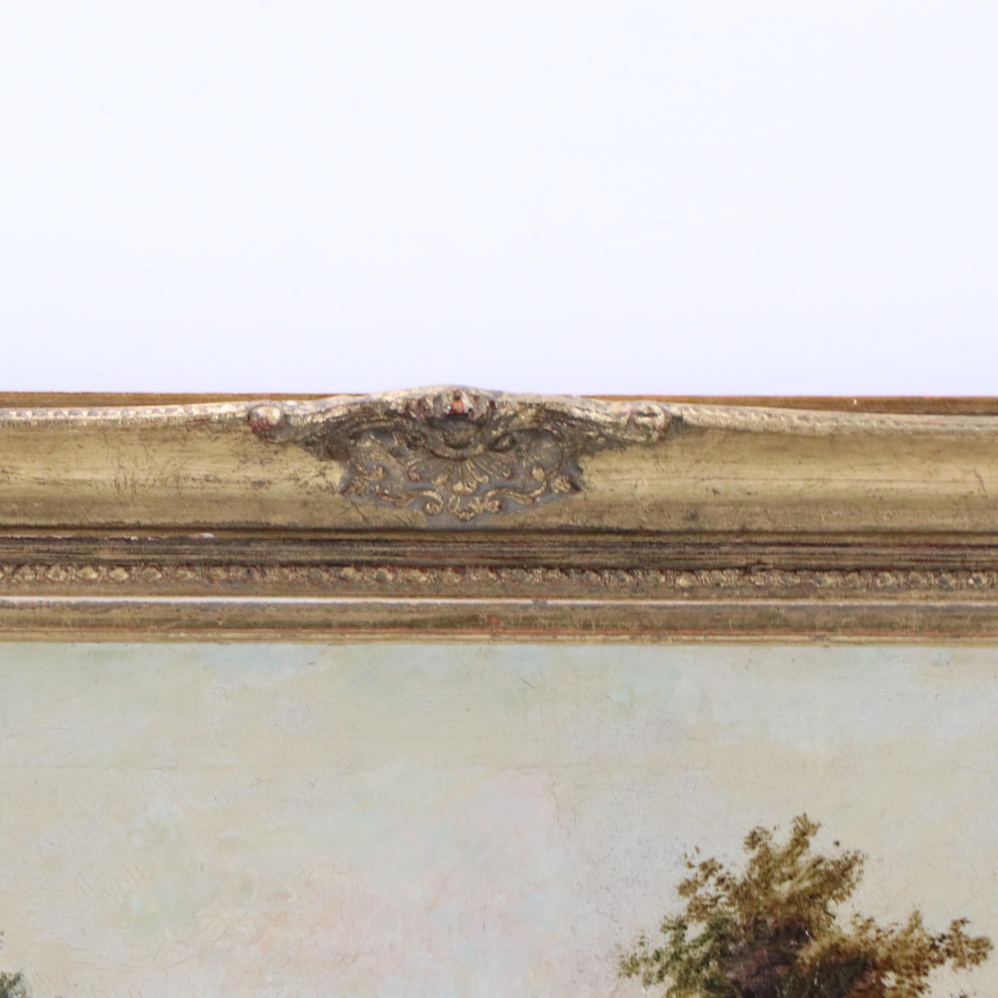 Bucolic Landscape Oil Painting of Domestic Scene, Circa 1871