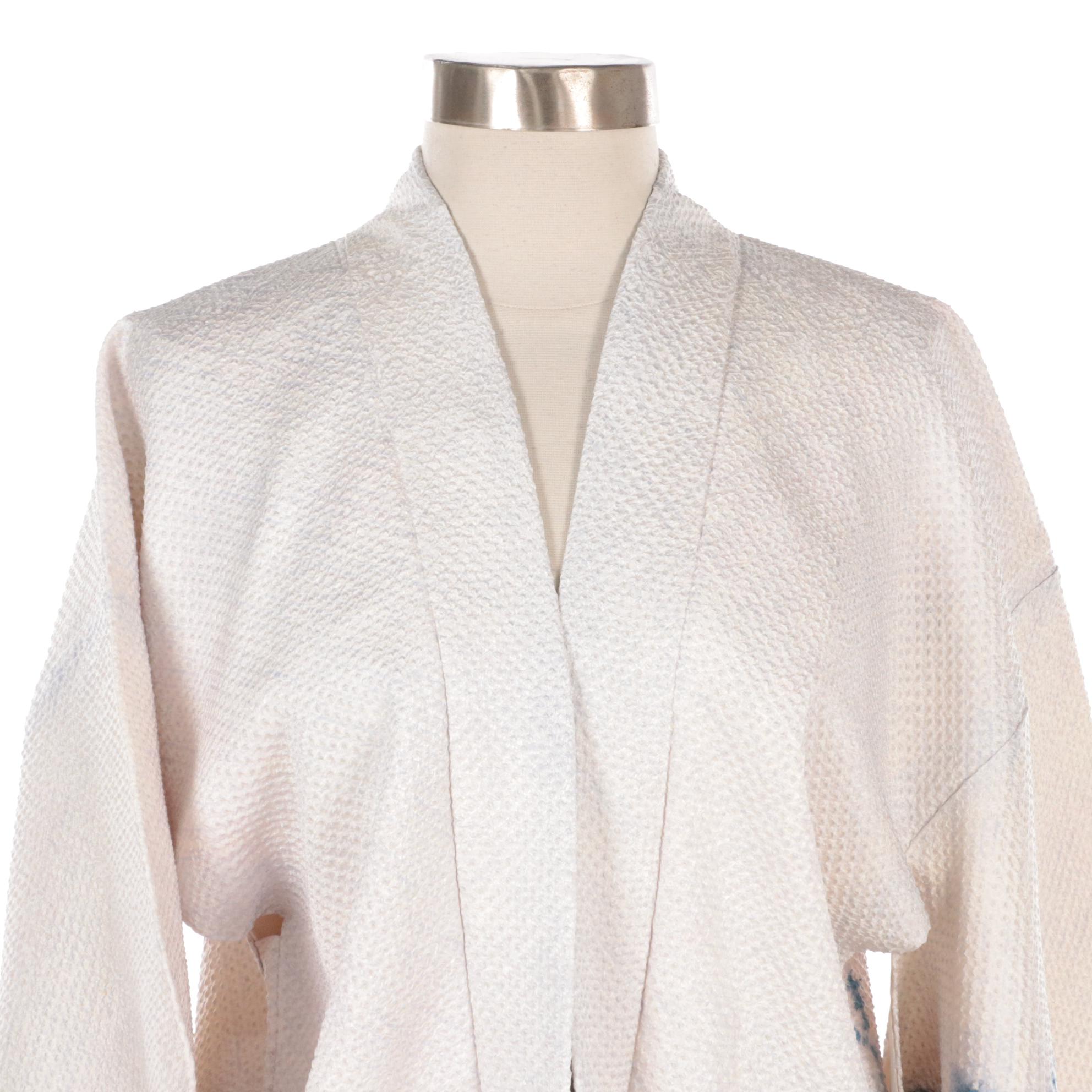 Japanese Haori Jackets in Black and White Embroidered Shibori Silk, Shōwa Period