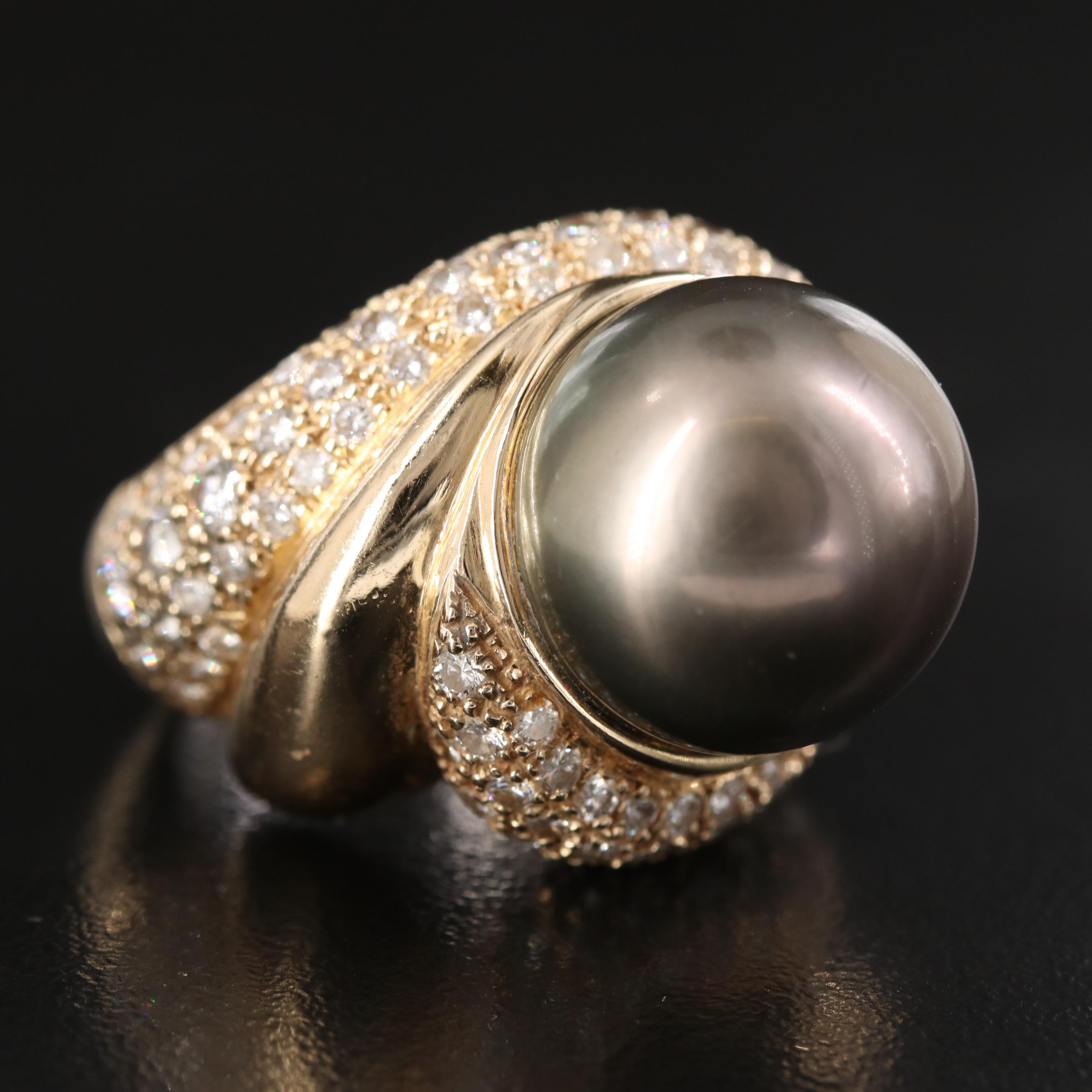 14K Pearl and 3.02 CTW Diamond Spiral Ring