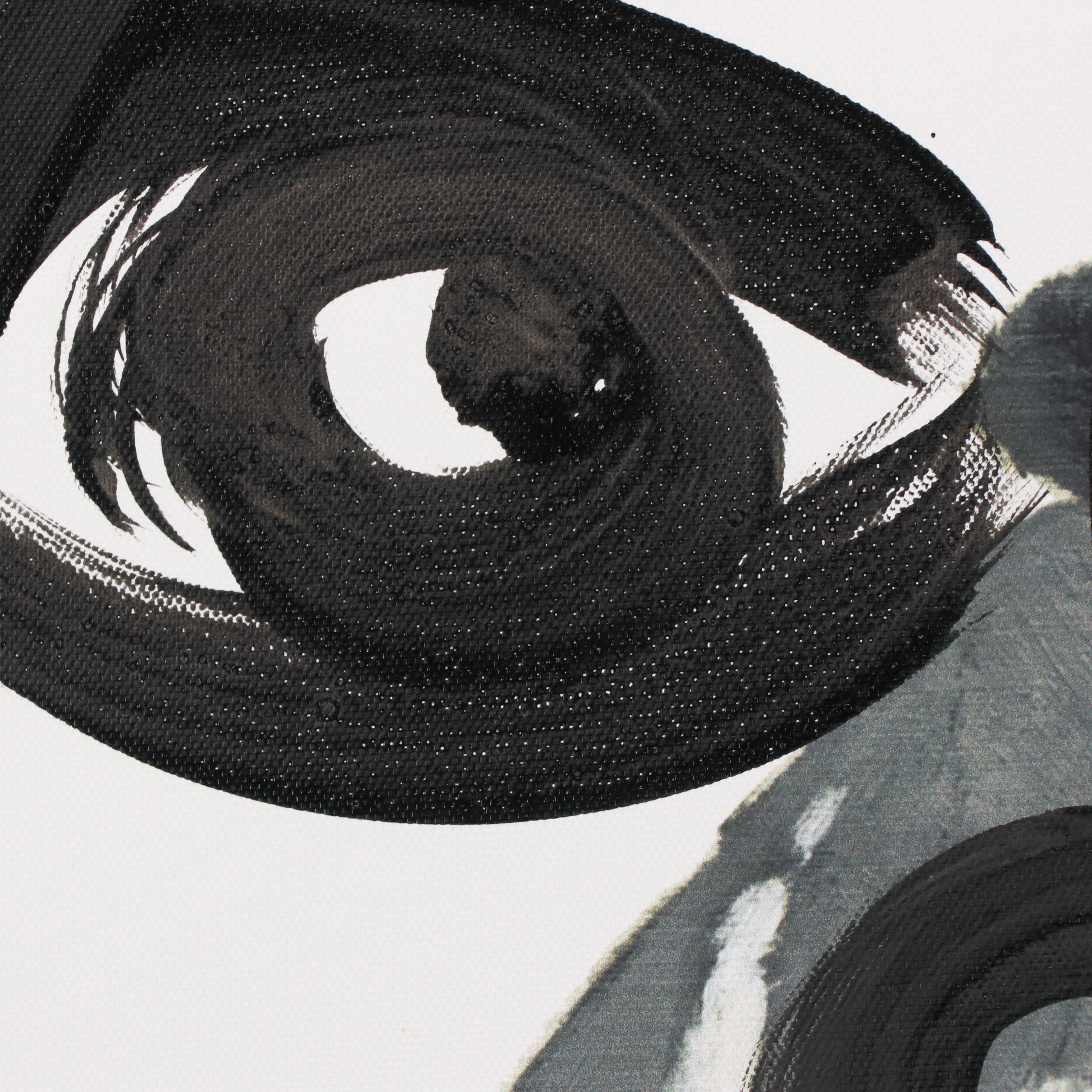 Peter Keil Abstract Acrylic Portrait Over Giclée of Cow in Basket