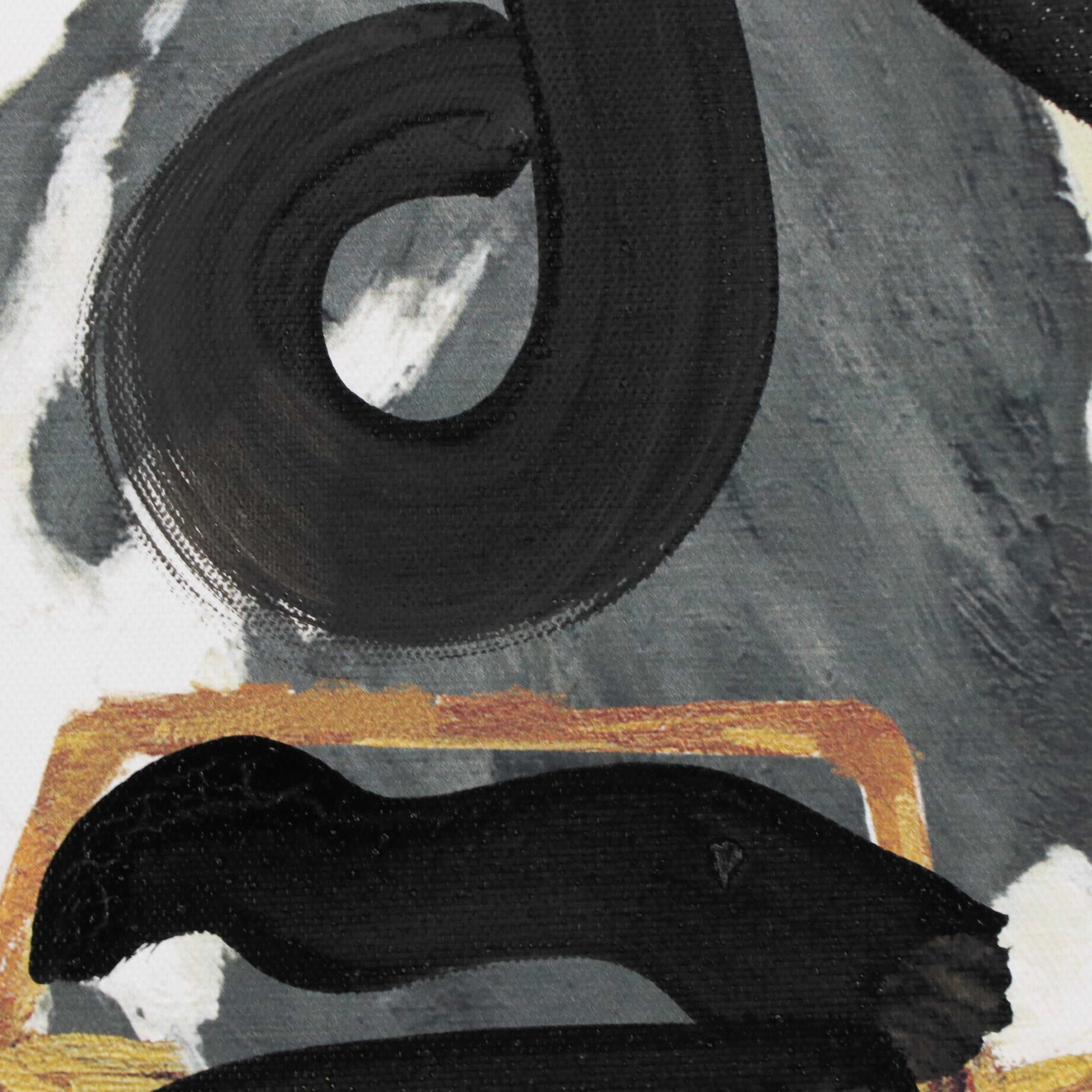 Peter Keil Abstract Acrylic Portrait Over Giclée of Cow in Basket