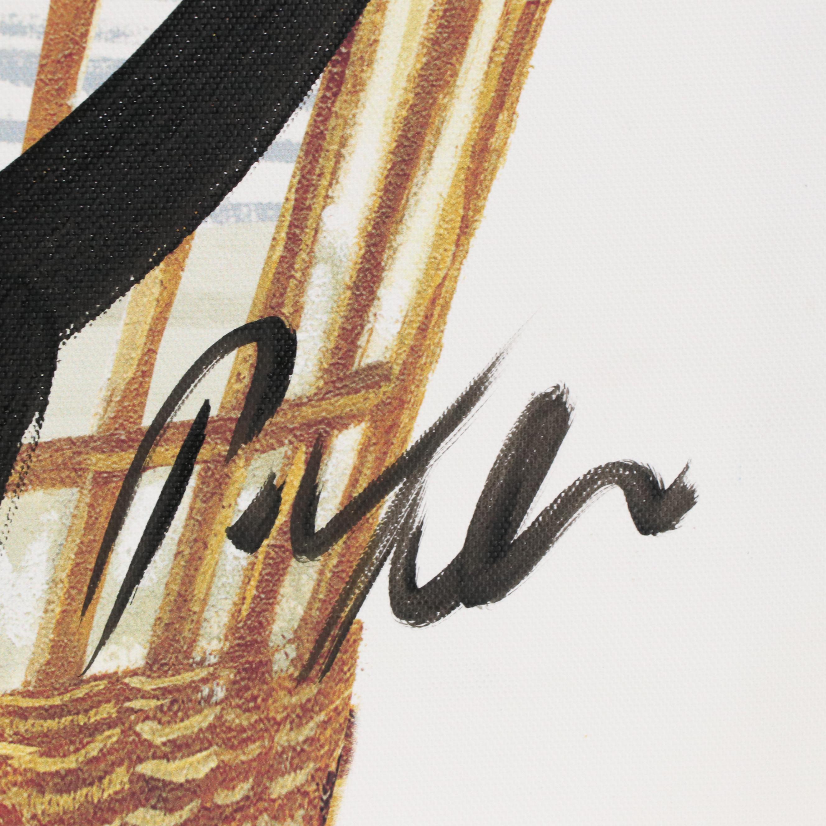 Peter Keil Abstract Acrylic Portrait Over Giclée of Cow in Basket