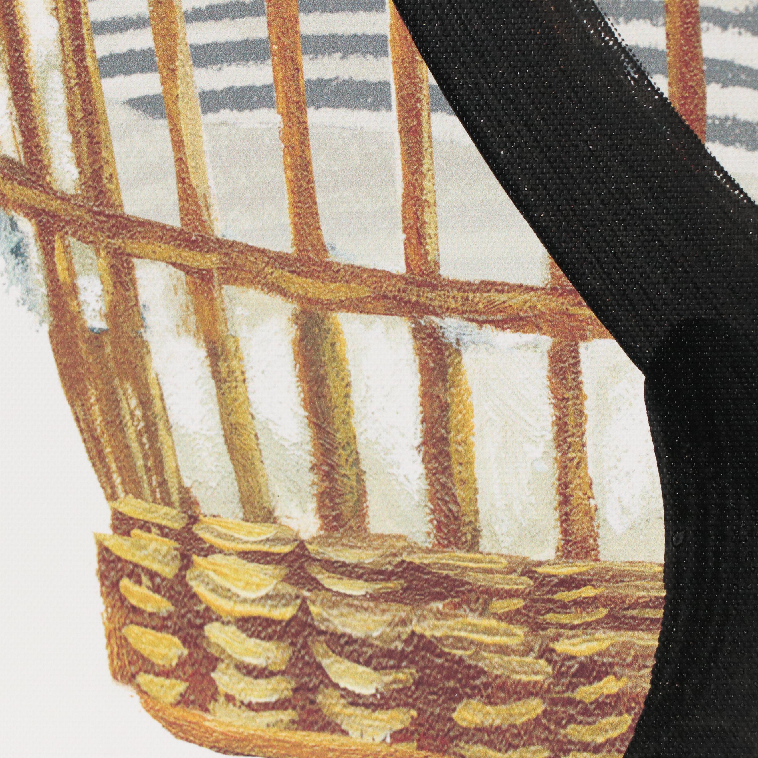 Peter Keil Abstract Acrylic Portrait Over Giclée of Cow in Basket