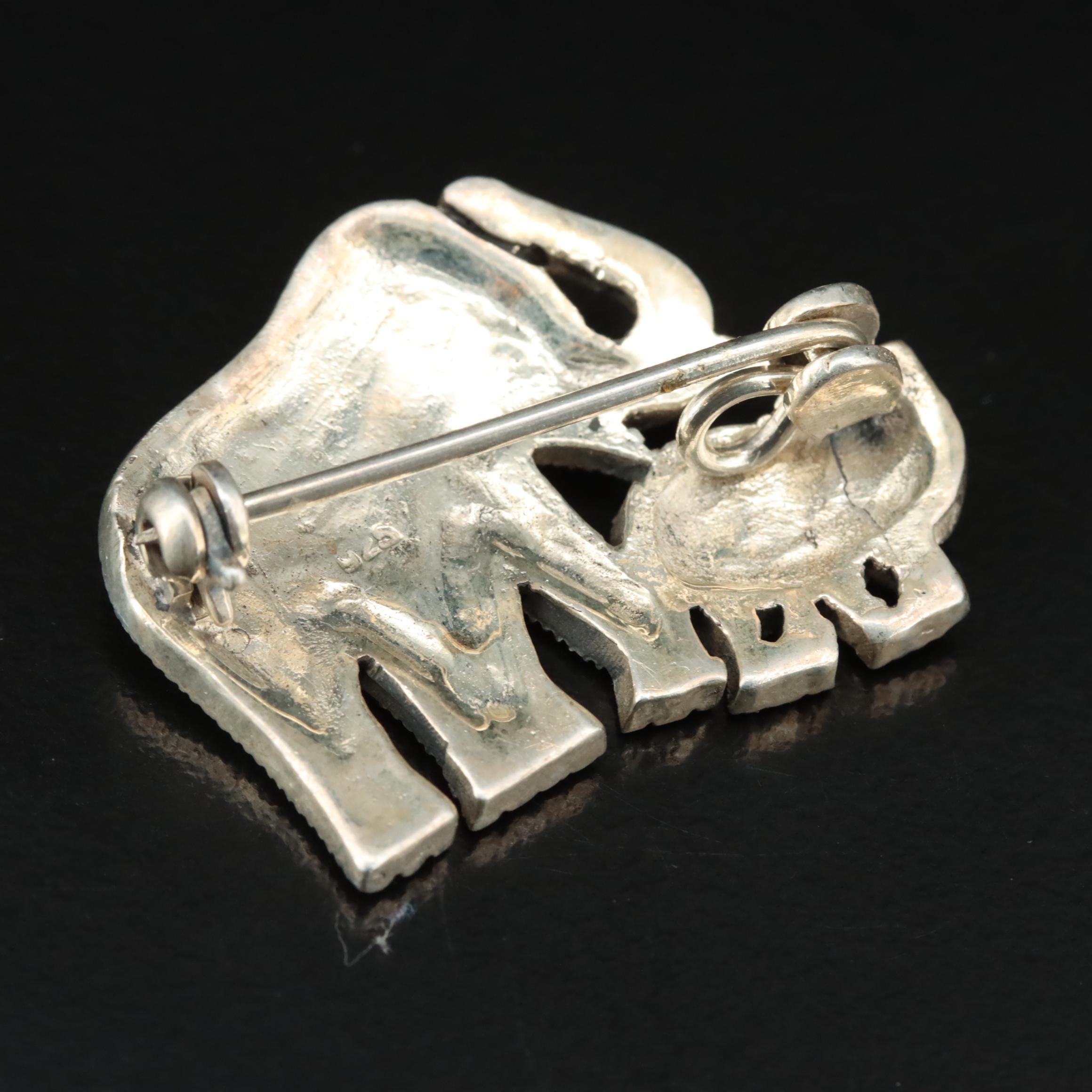 Sterling Elephant Marcasite Elephant Mom and Baby Pin