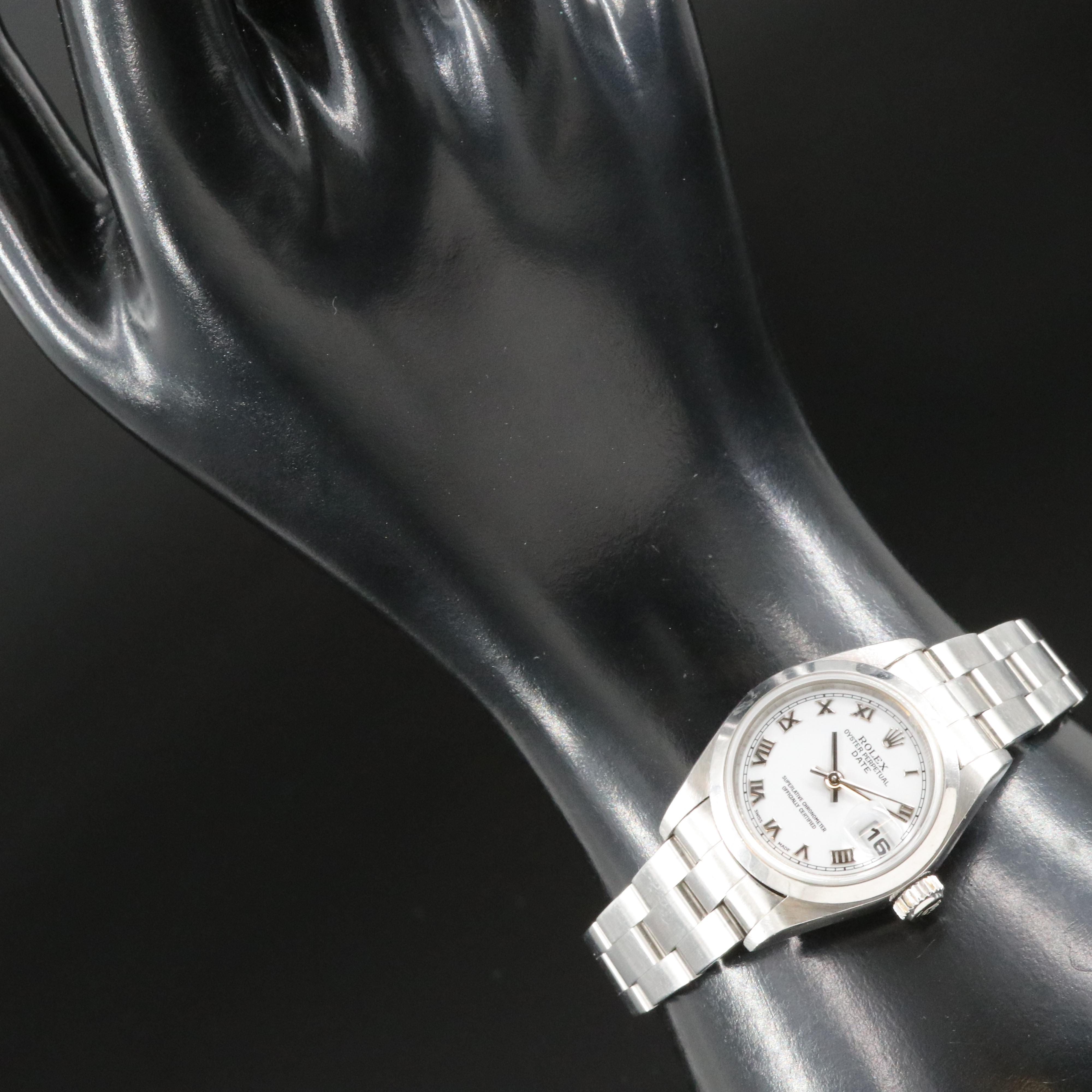 2002 Rolex Oyster Perpetual White Roman Dial Date Watch
