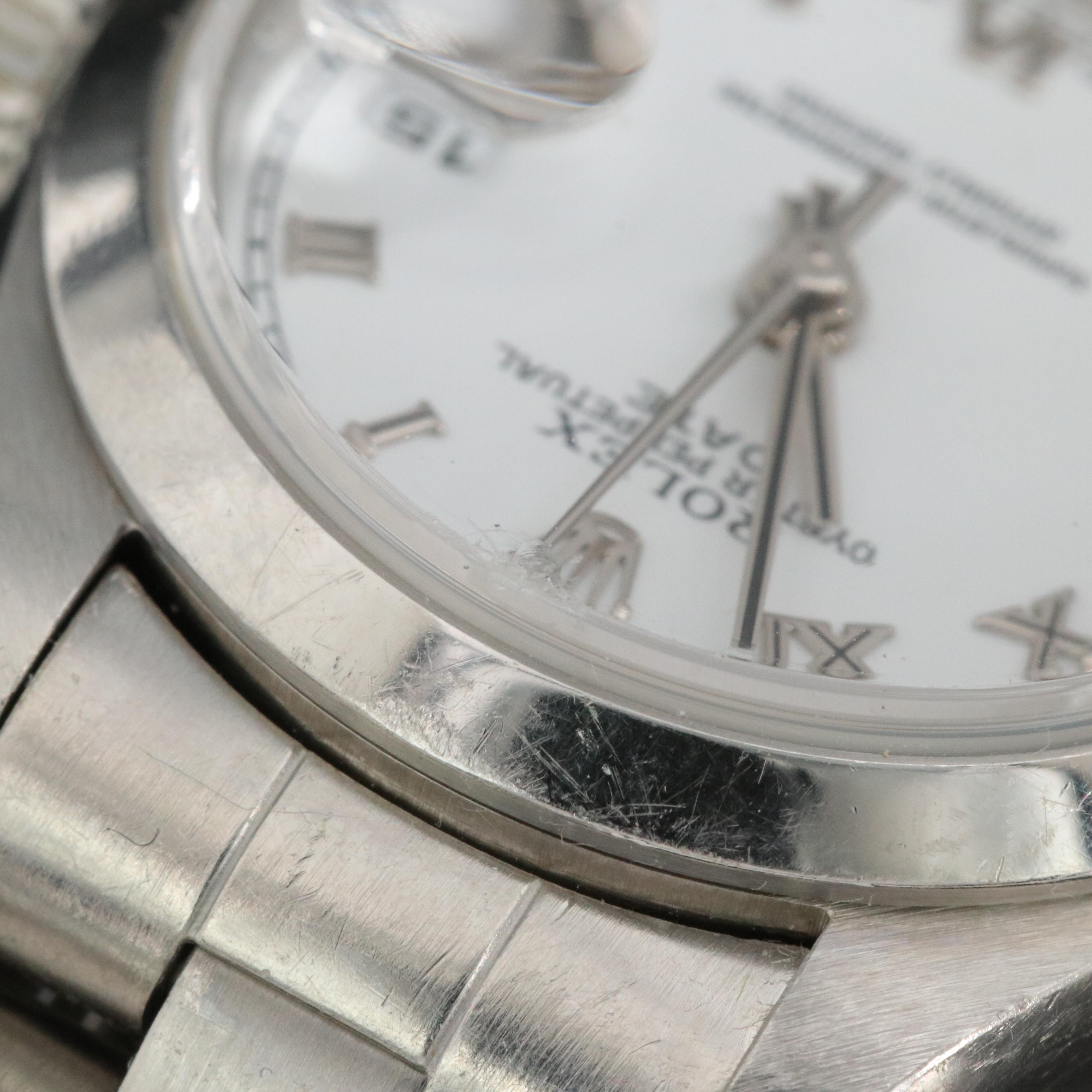 2002 Rolex Oyster Perpetual White Roman Dial Date Watch