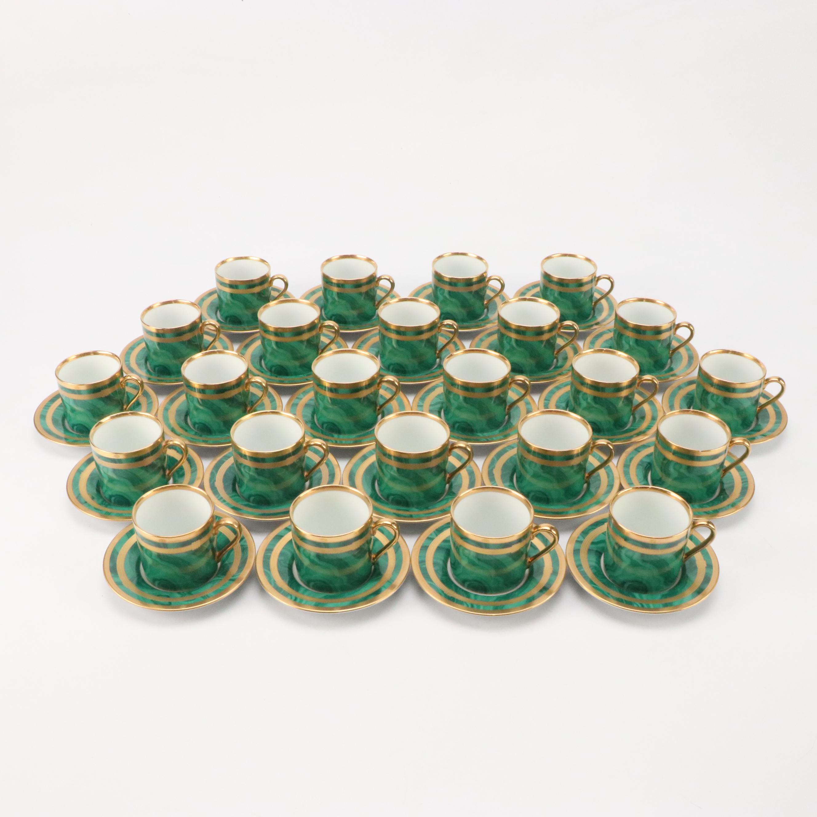 Christian Dior "Gaudron Malachite Green" Porcelain Demitasse Cups and Saucers