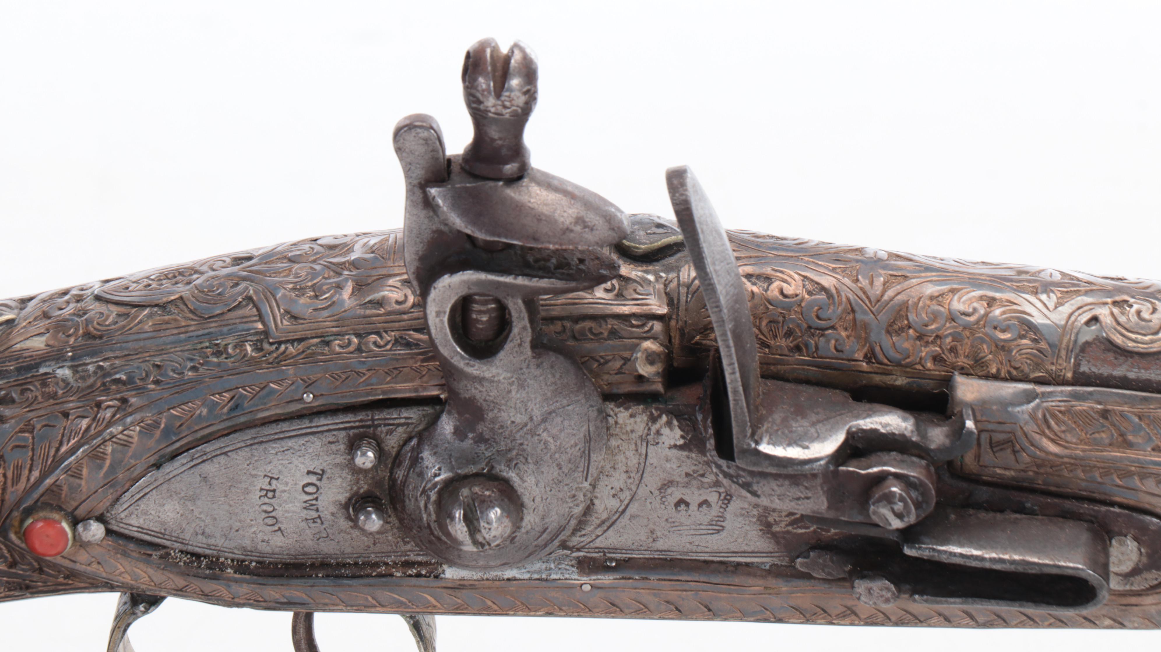 Ottoman Ornate Metal Flintlock Blunderbuss Rifle with Tower Lock Plate