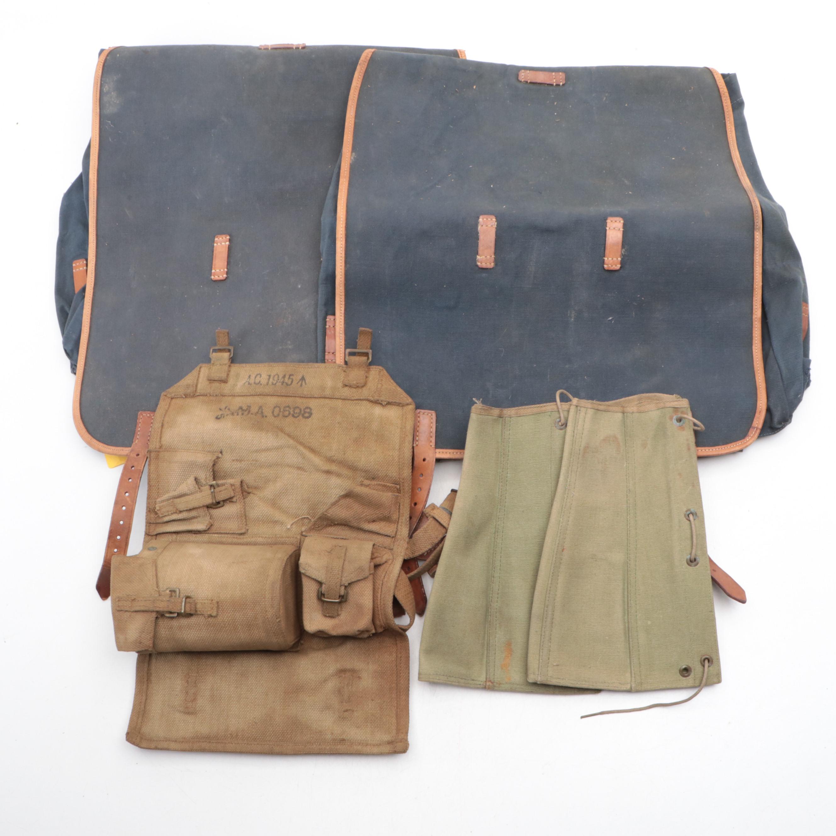 World War I Era Gaiters, World War II Era Ammo Bag with German Canvas Bags