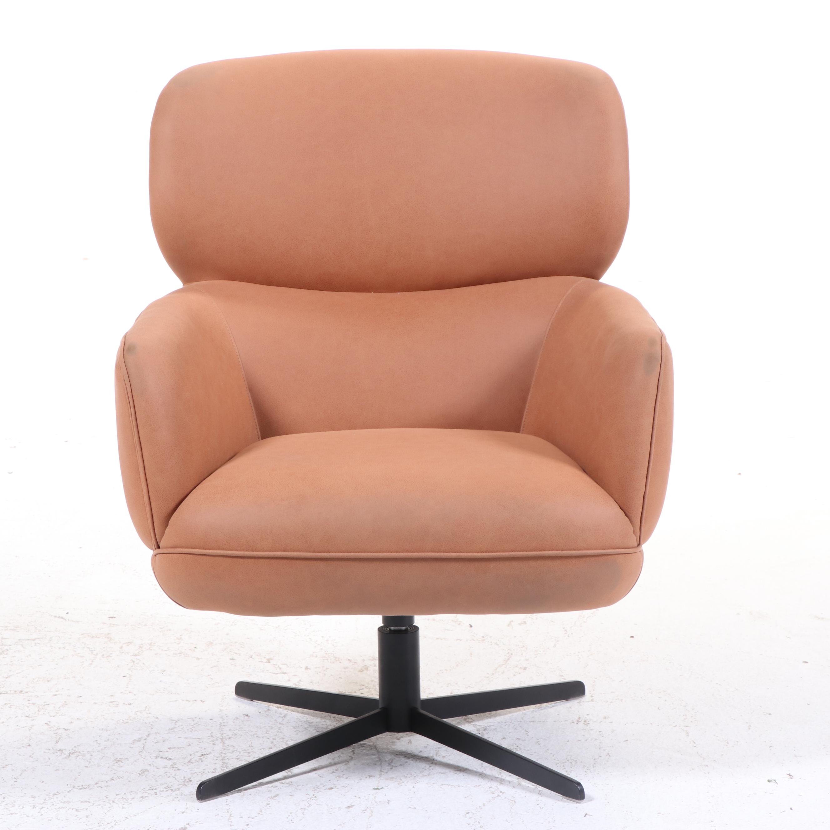 Mid Century Modern Style Leather Swivel Arm Chair