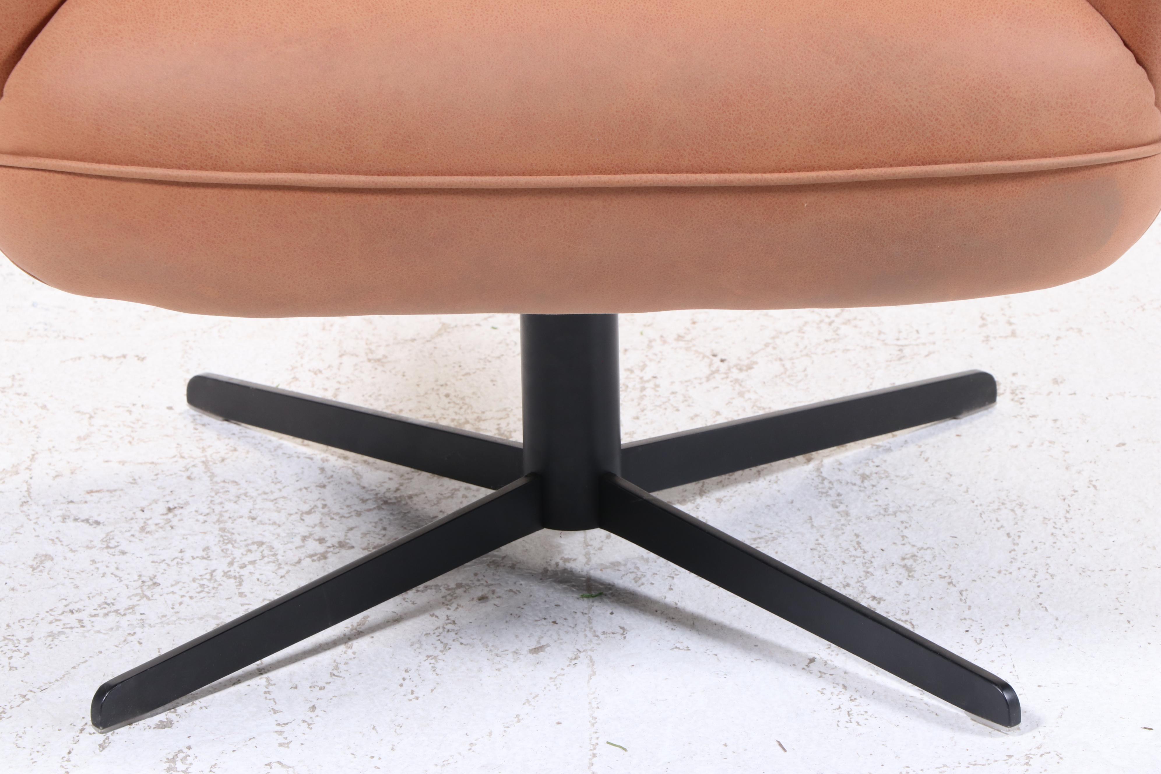 Mid Century Modern Style Leather Swivel Arm Chair