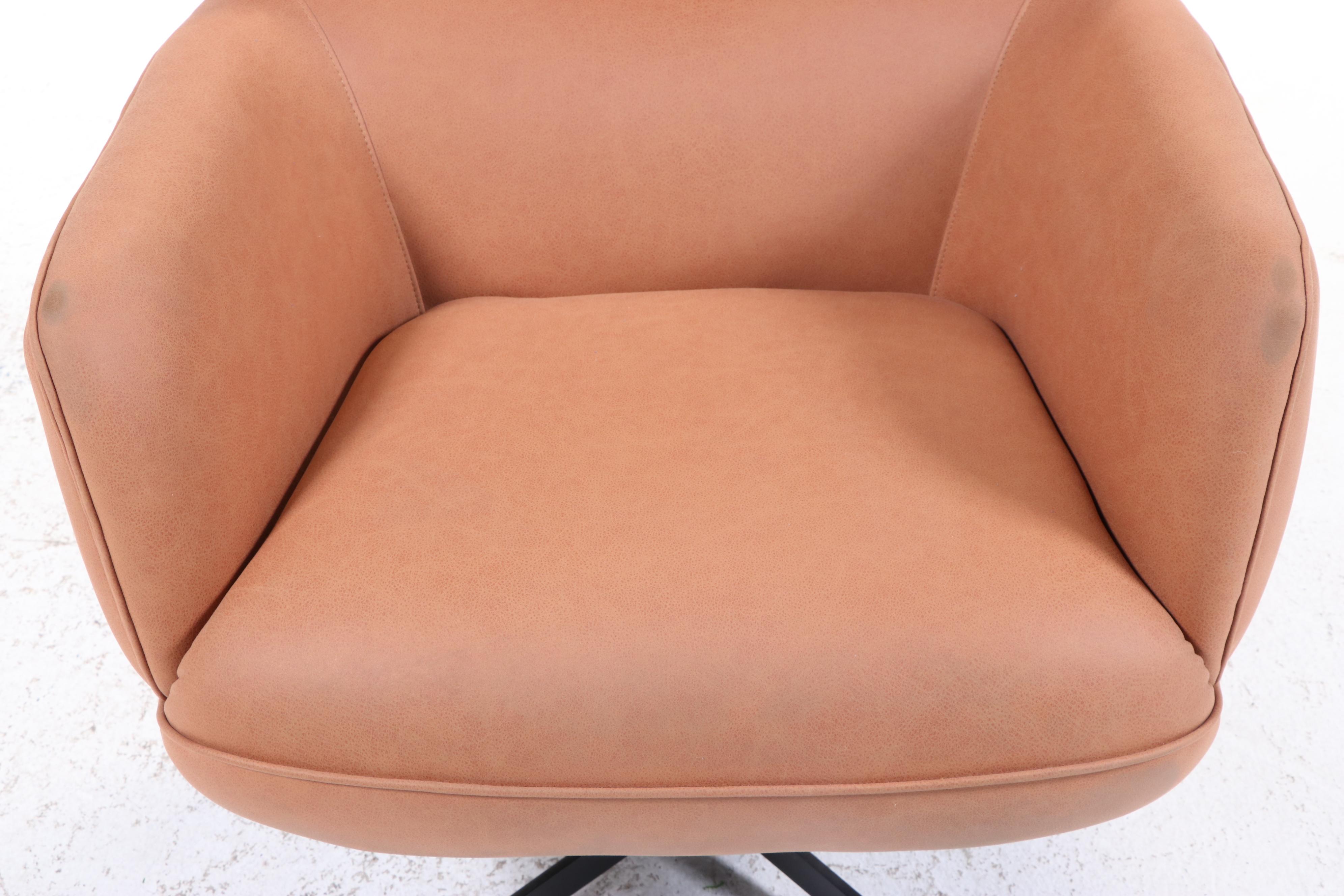 Mid Century Modern Style Leather Swivel Arm Chair