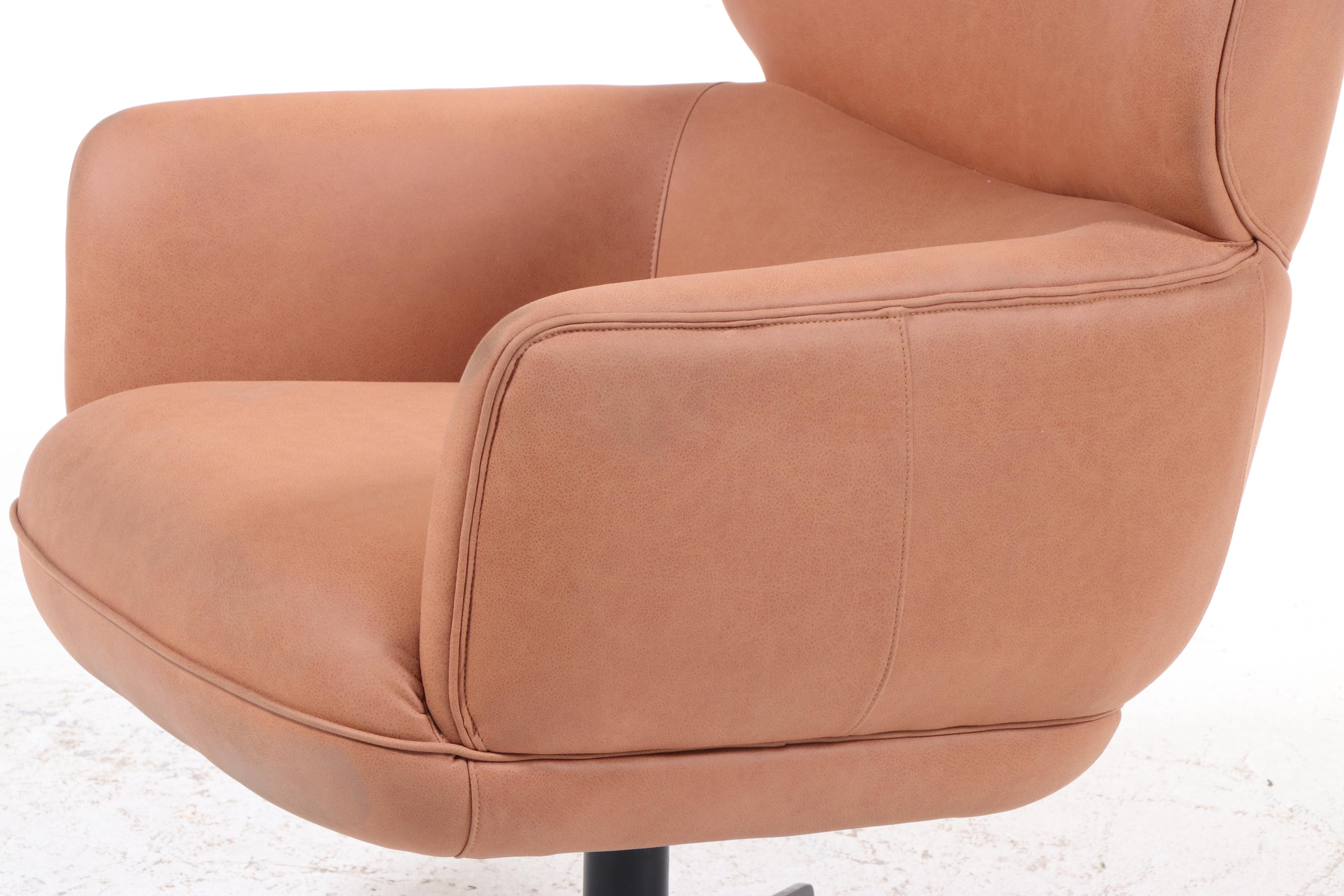 Mid Century Modern Style Leather Swivel Arm Chair