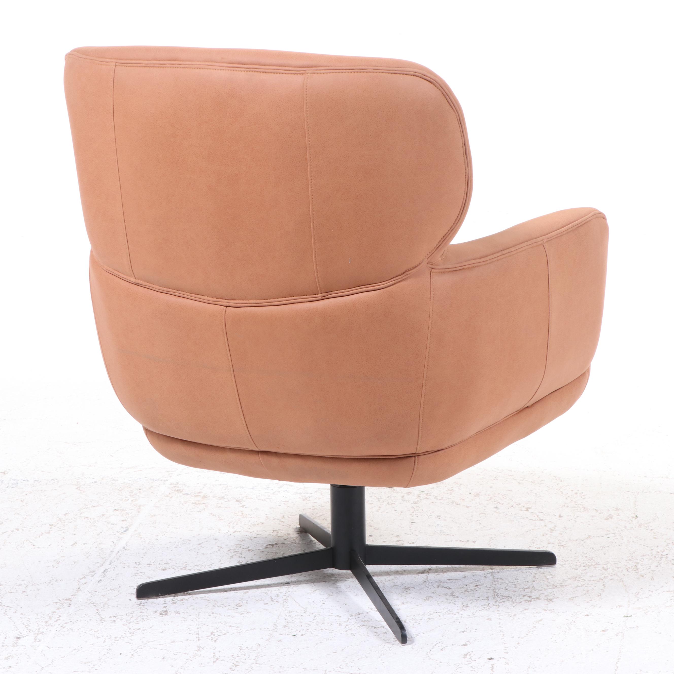 Mid Century Modern Style Leather Swivel Arm Chair