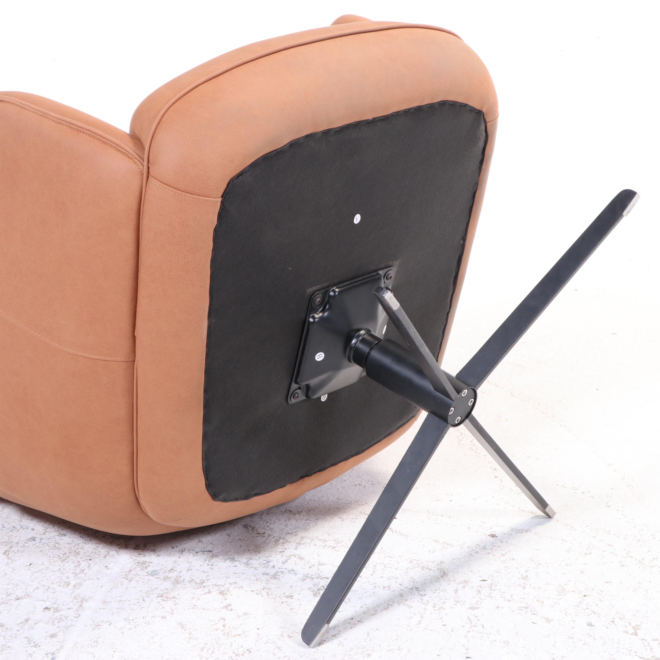 Mid Century Modern Style Leather Swivel Arm Chair