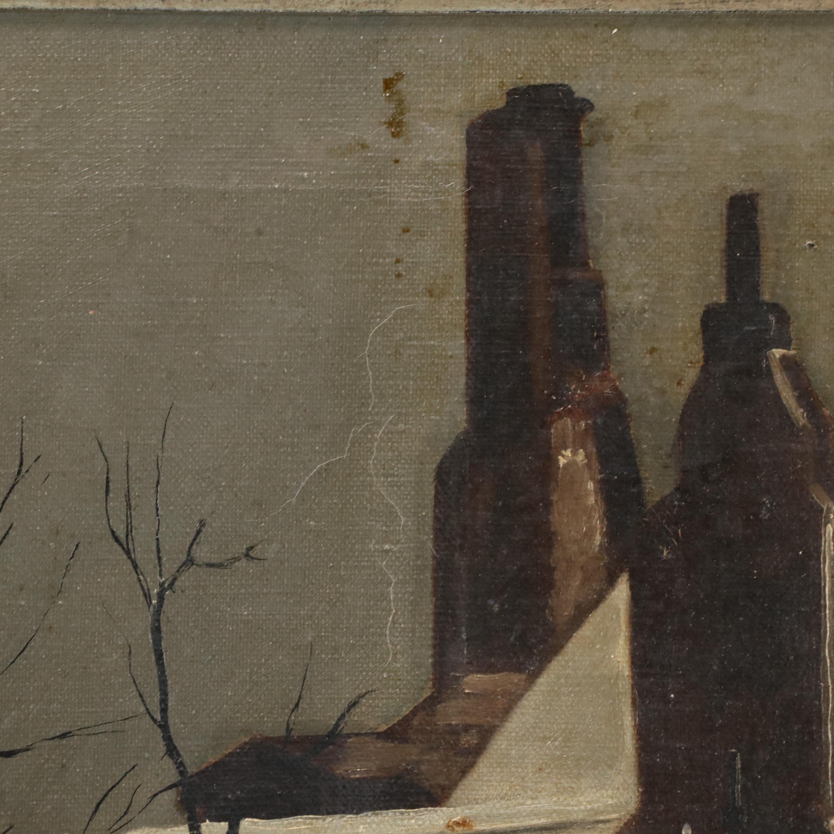 M. Thiéry Oil Painting of a Snowy Church Scene with Nun