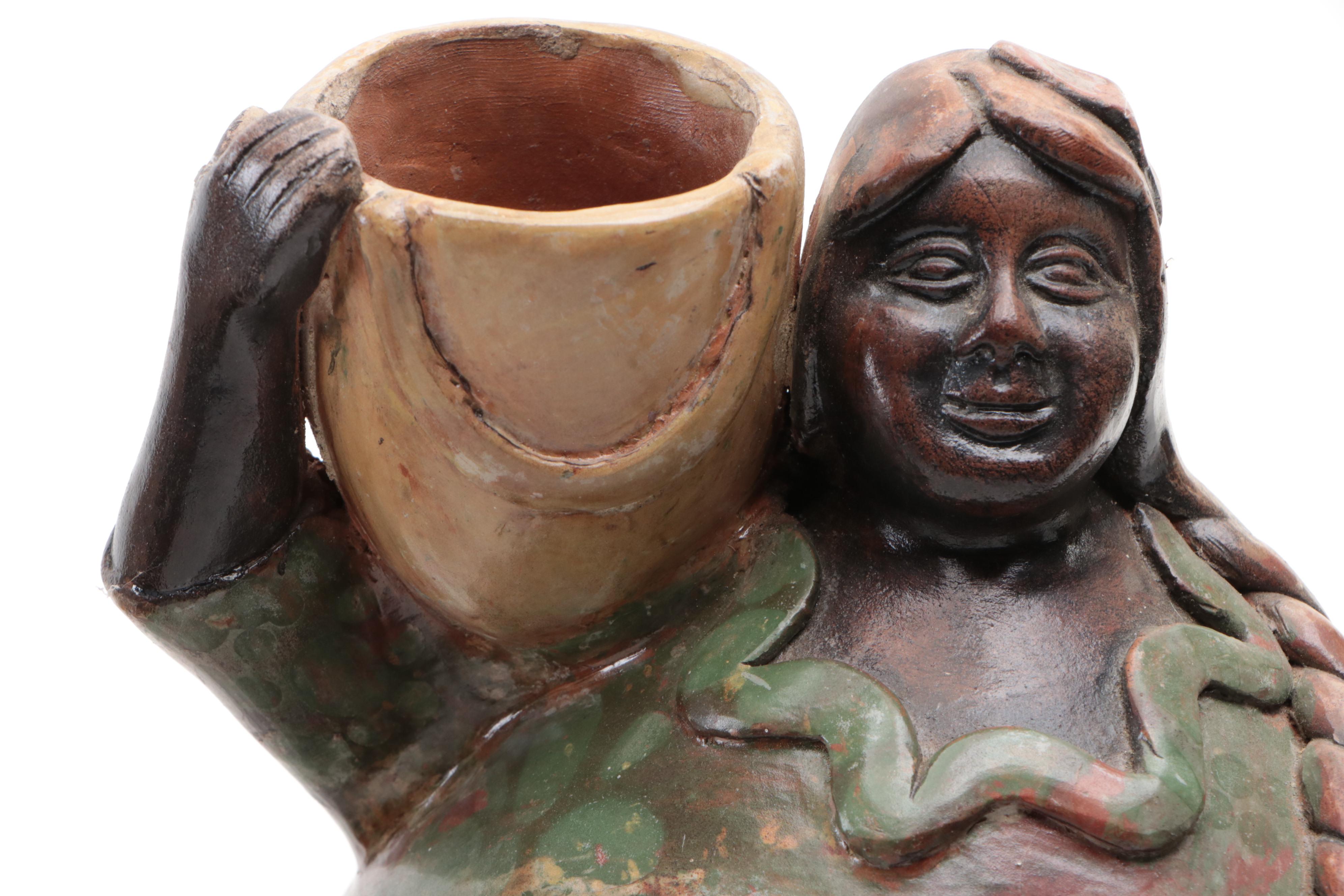 Peruvian Folk Art Terracotta Figures of Female Dancers and Waterbearers