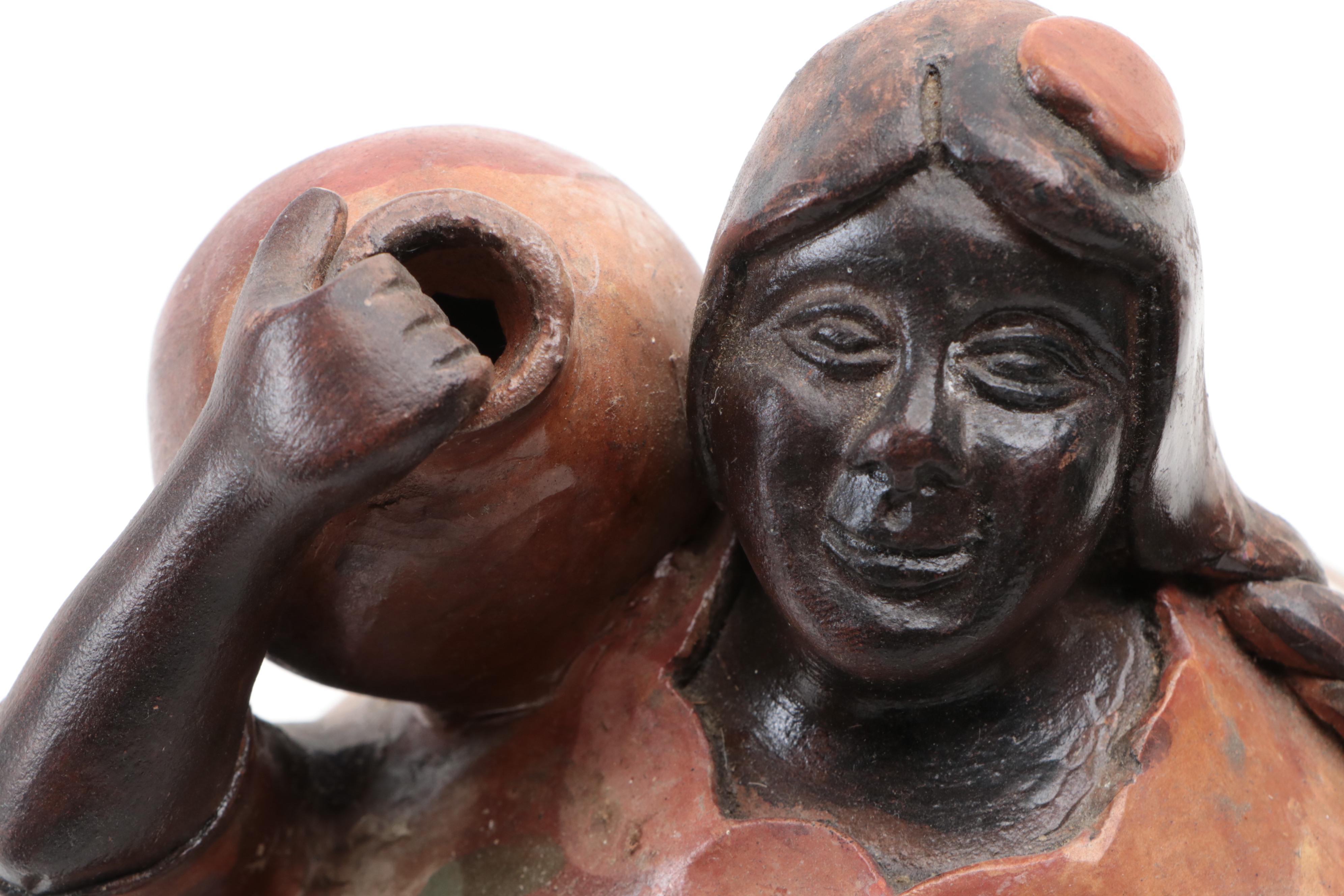 Peruvian Folk Art Terracotta Figures of Female Dancers and Waterbearers