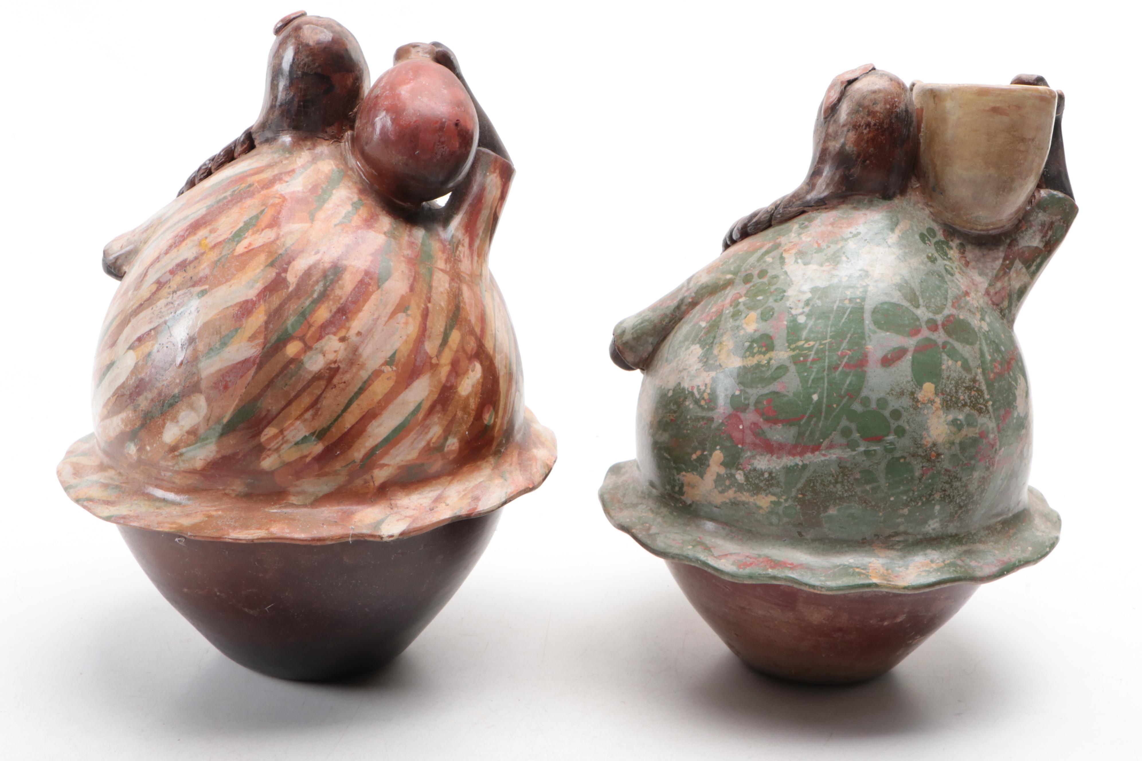 Peruvian Folk Art Terracotta Figures of Female Dancers and Waterbearers