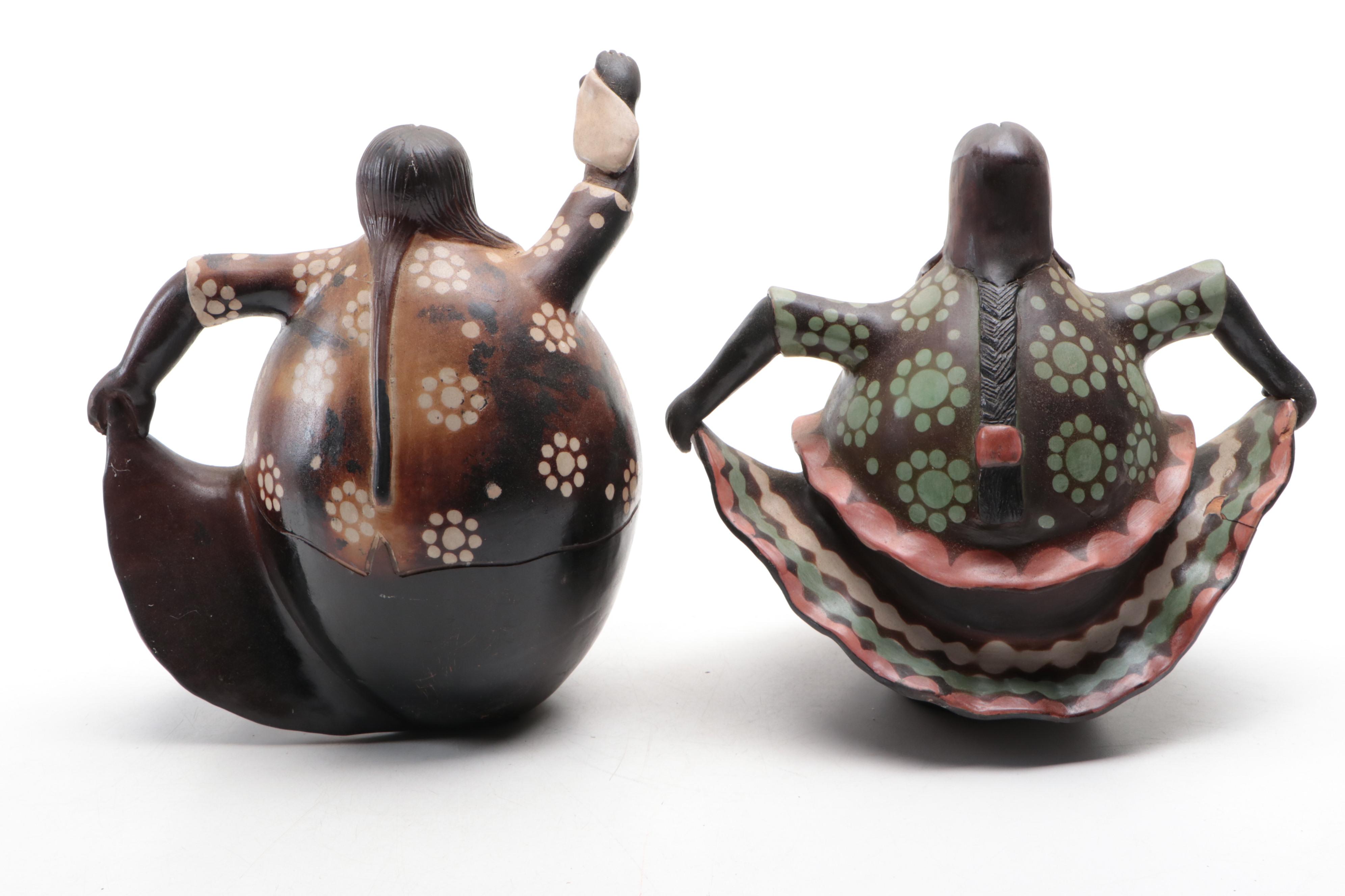 Peruvian Folk Art Terracotta Figures of Female Dancers and Waterbearers