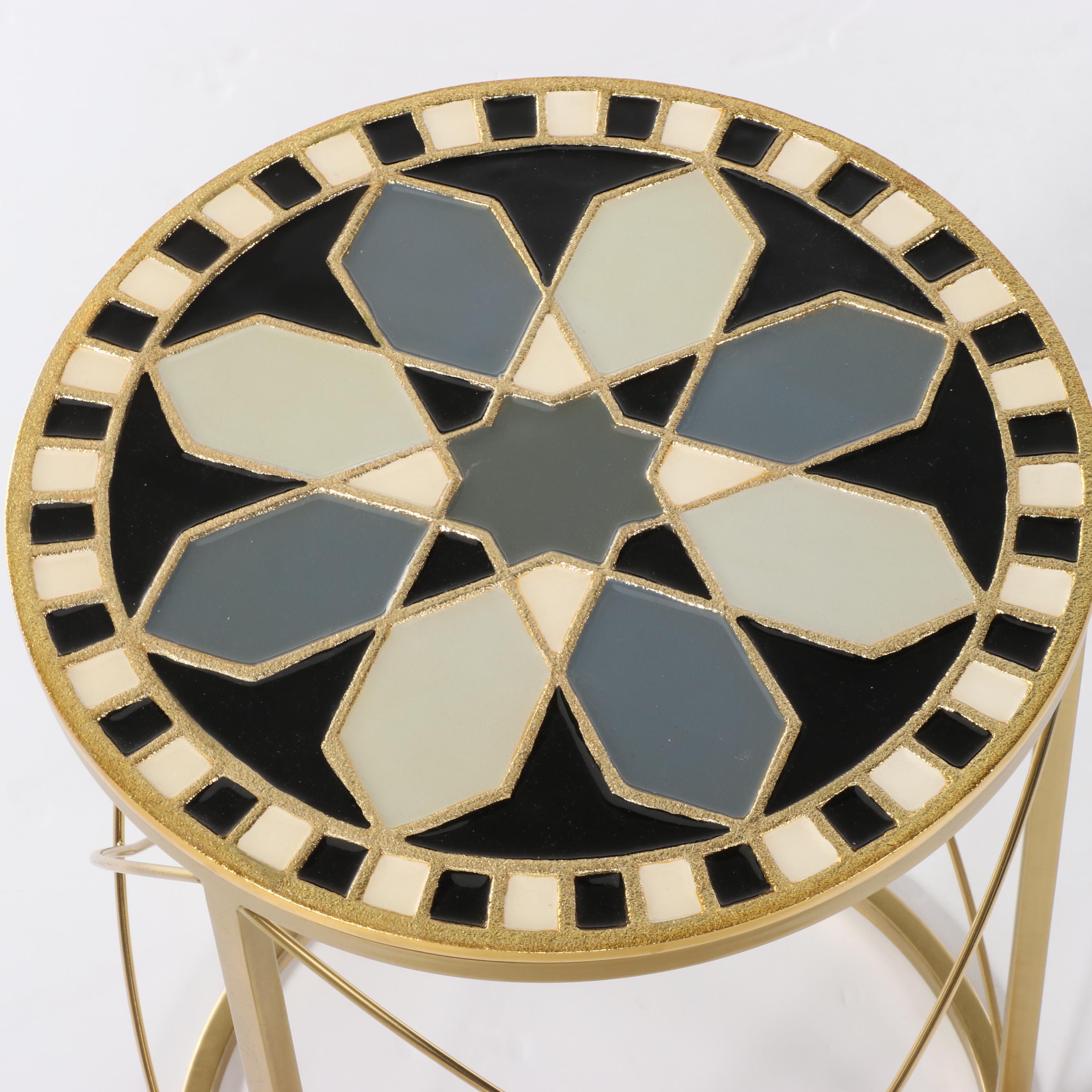 MacKenzie-Childs "Drinks On Us" Metal Side Table with Ceramic Mosaic