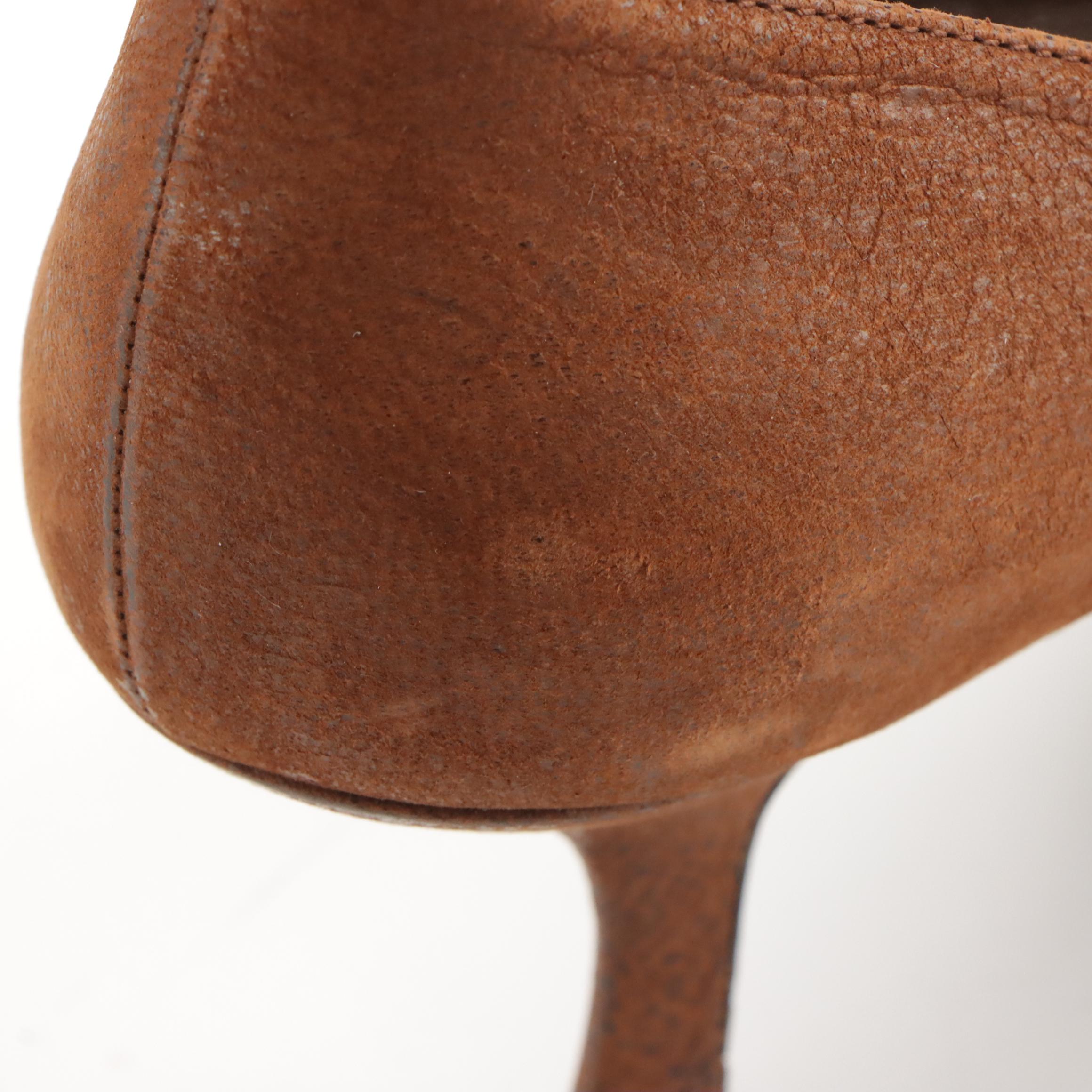 Prada Pointed Toe Bow Heels in Brown Leather and Suede