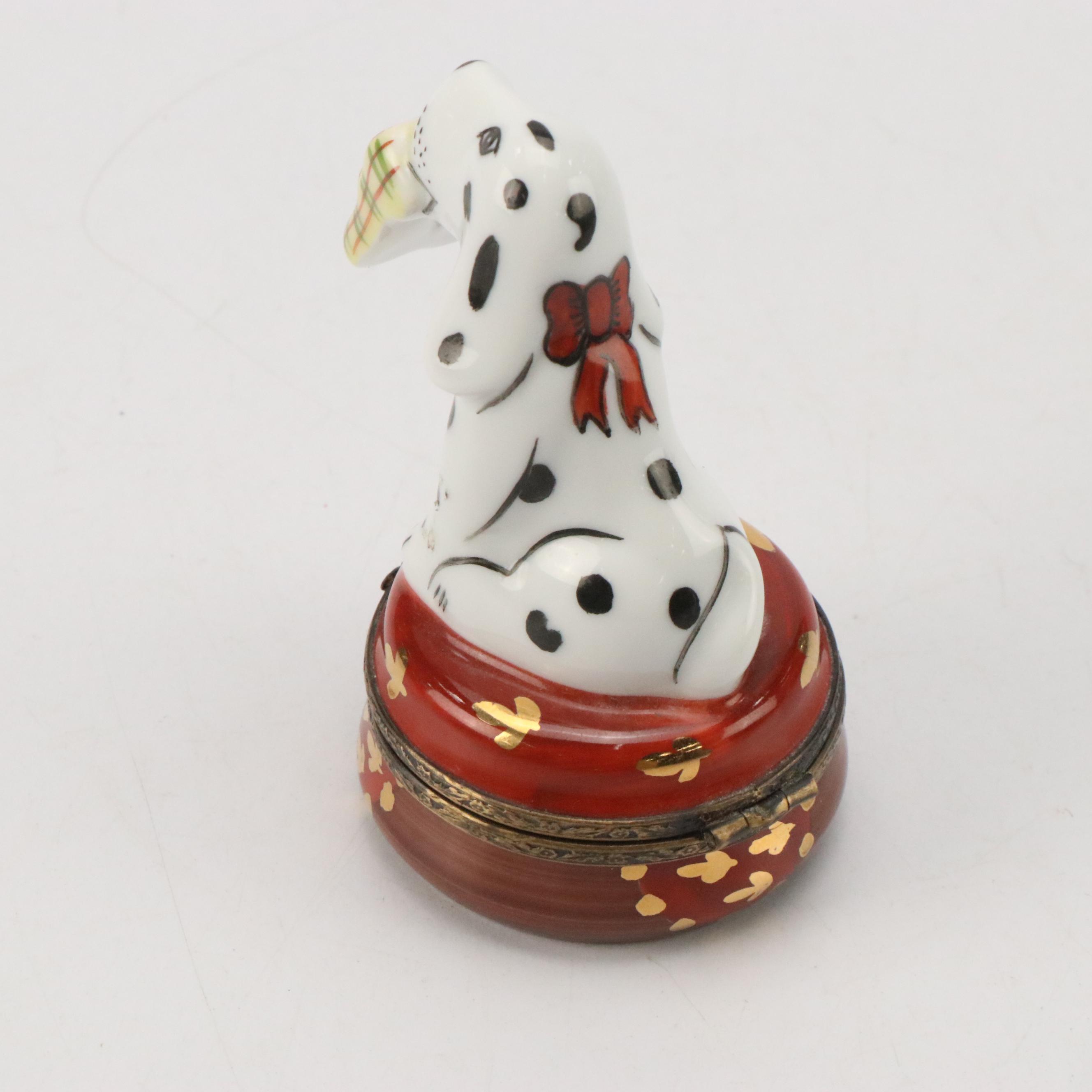 Limoges Dalmatian Holding Slippers Porcelain Box