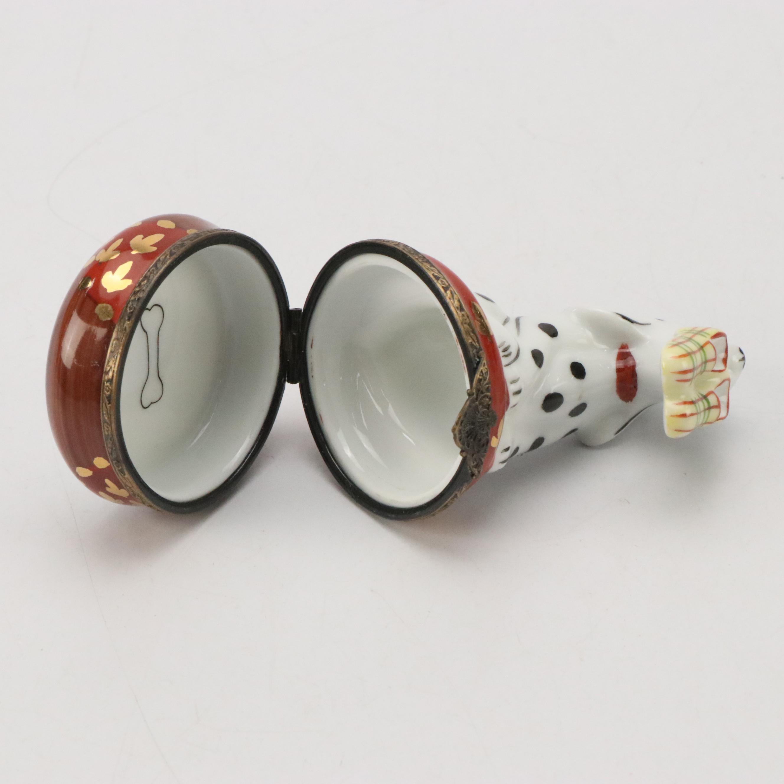 Limoges Dalmatian Holding Slippers Porcelain Box