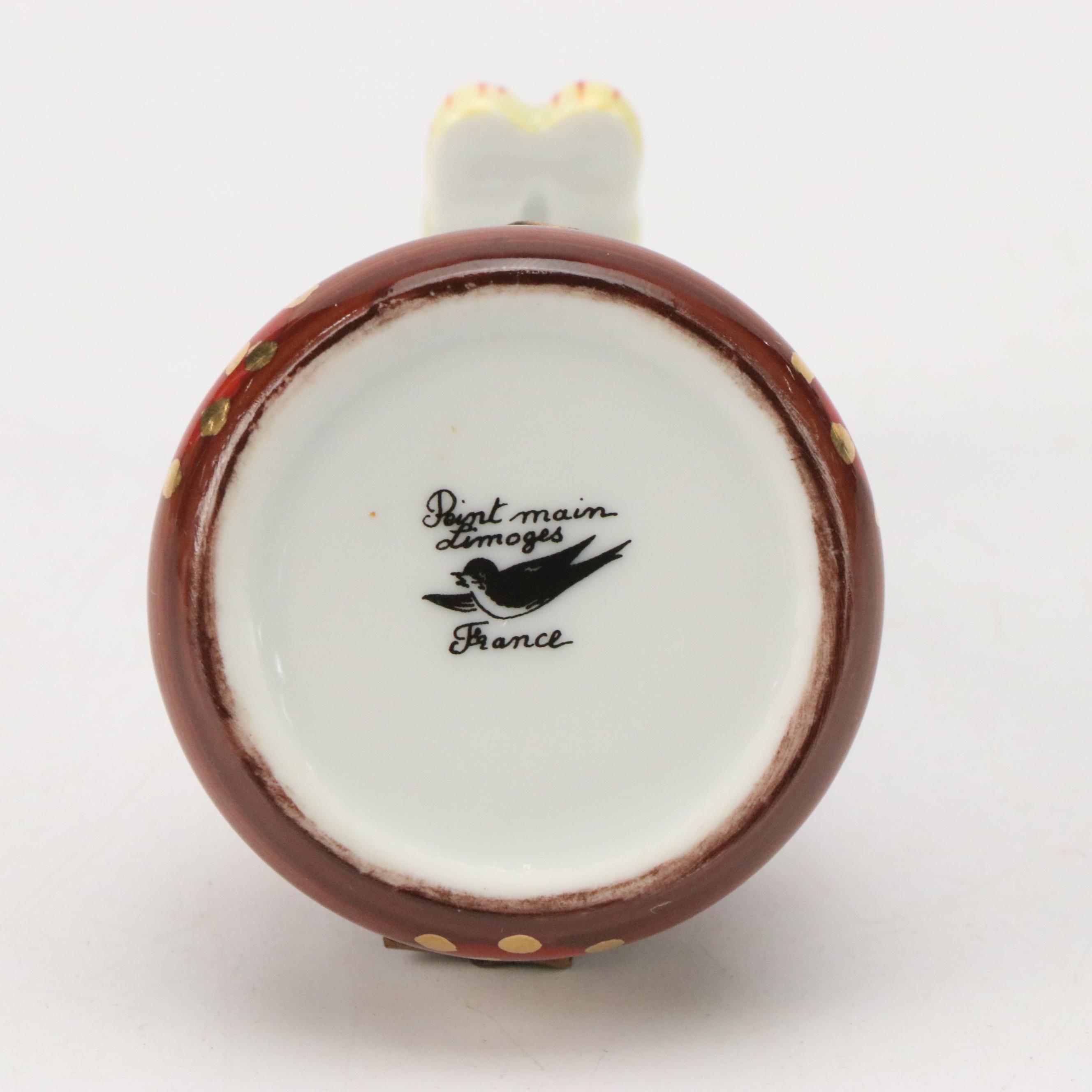 Limoges Dalmatian Holding Slippers Porcelain Box