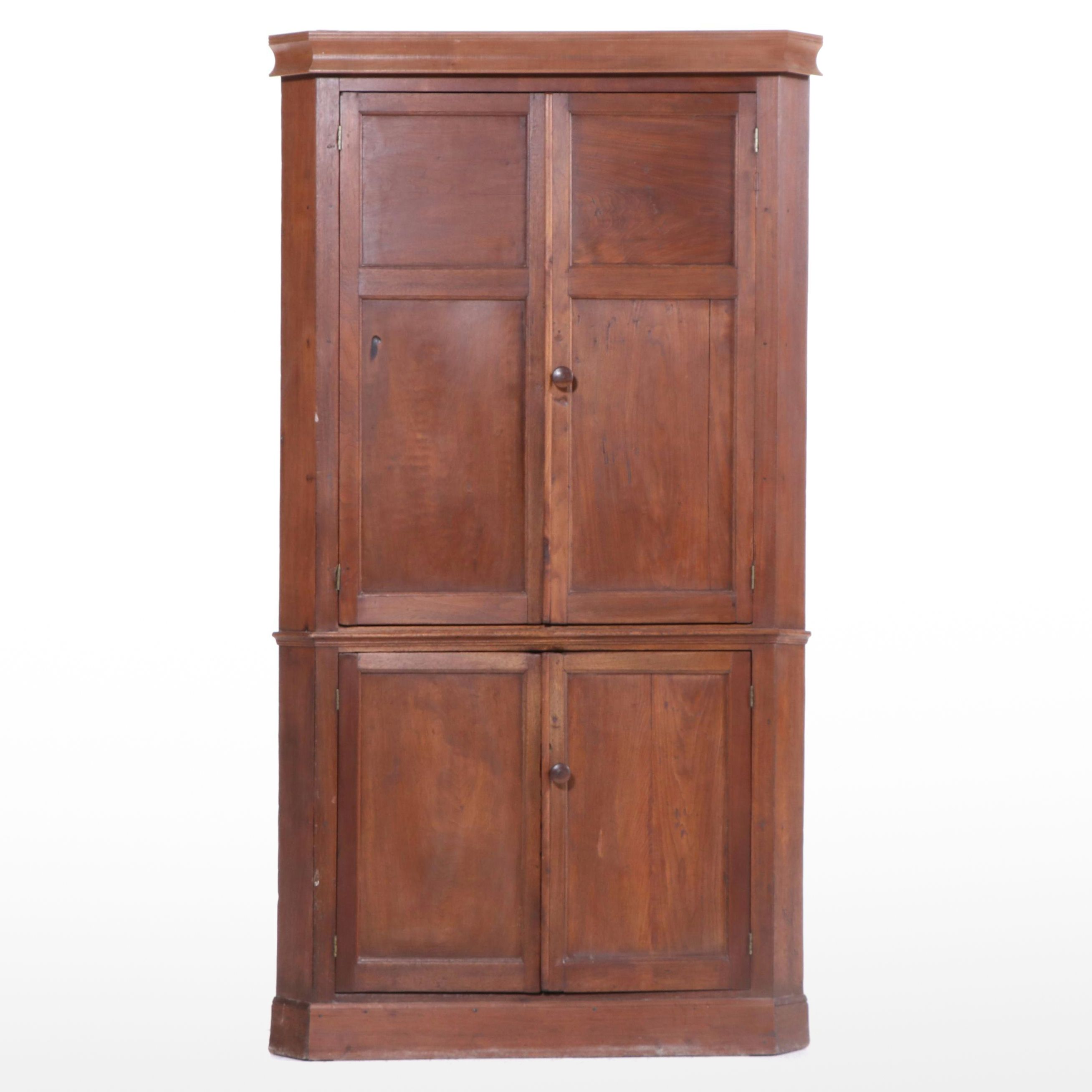 American Primitive Walnut Corner Cupboard, Early to Mid-19th Century