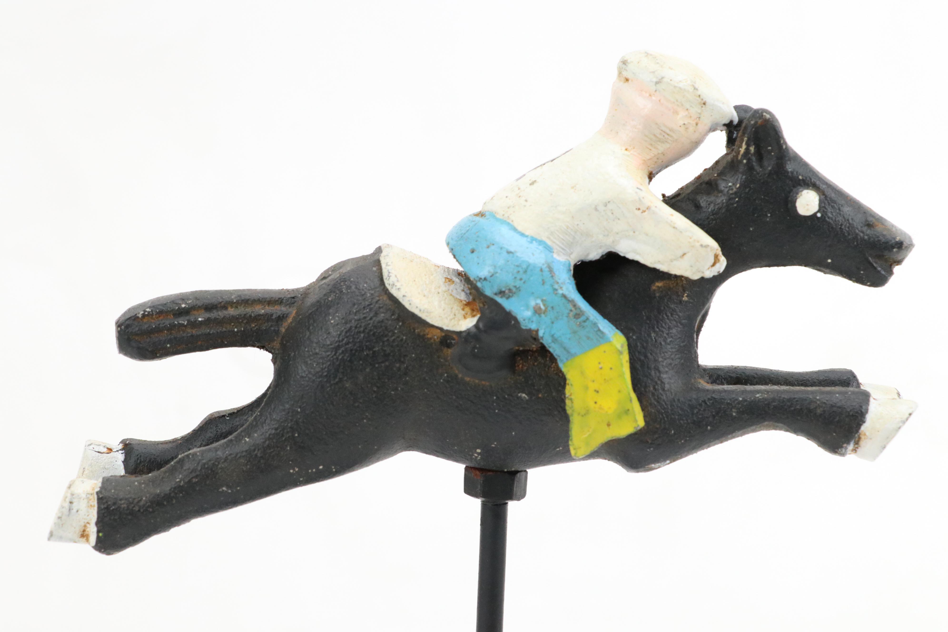 Folk Art Style Cast Iron Horse and Jockey Figurine Set