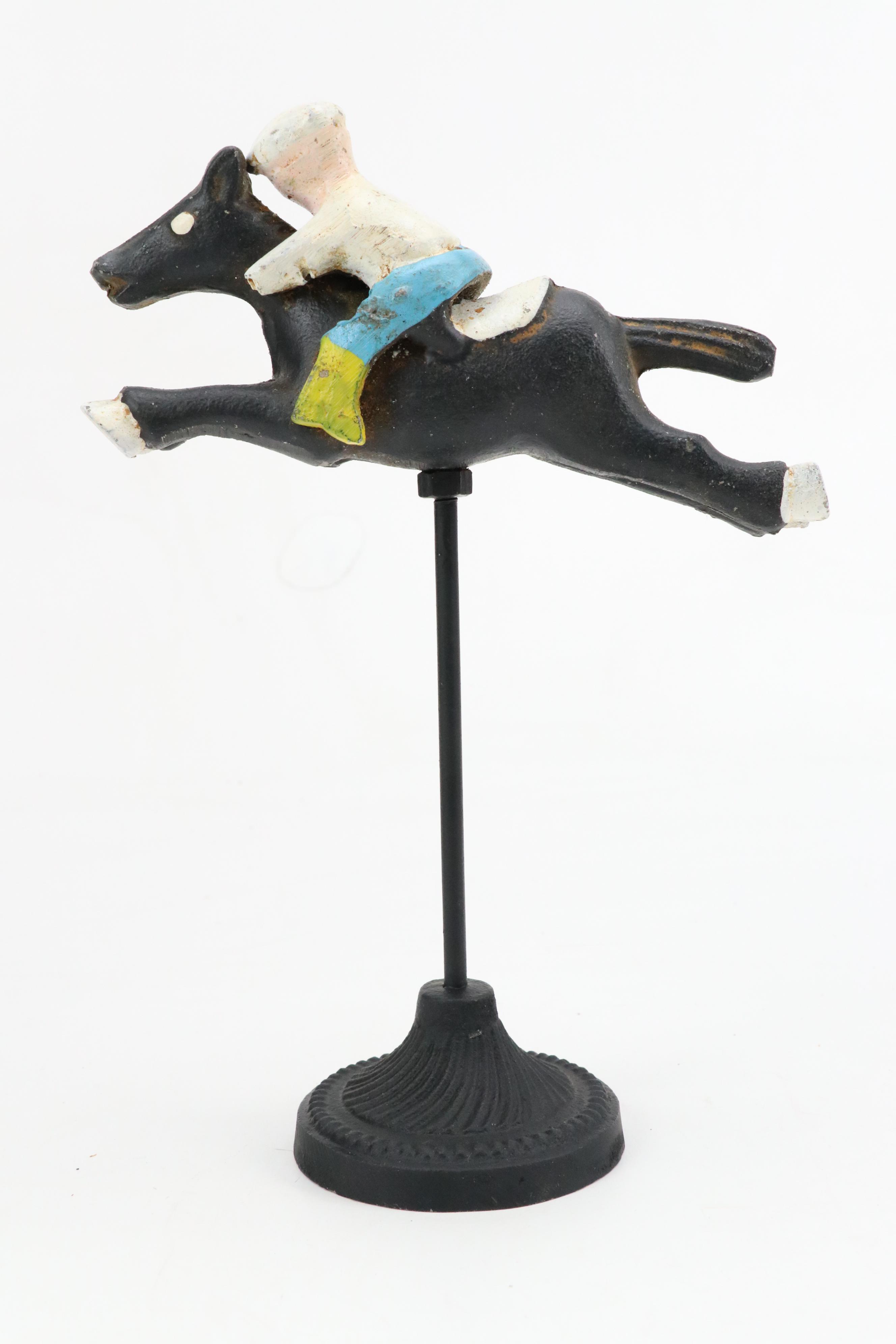 Folk Art Style Cast Iron Horse and Jockey Figurine Set