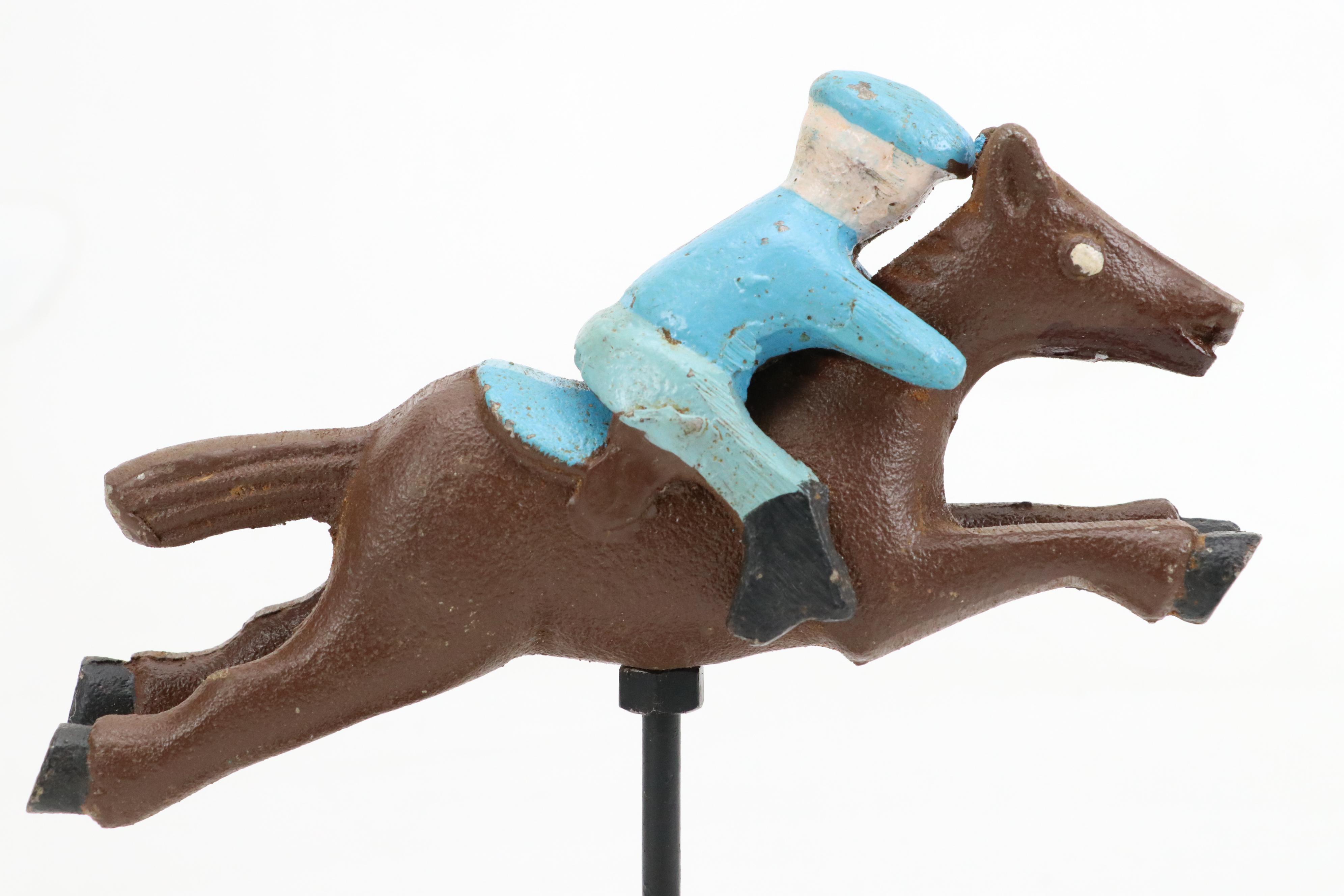 Folk Art Style Cast Iron Horse and Jockey Figurine Set