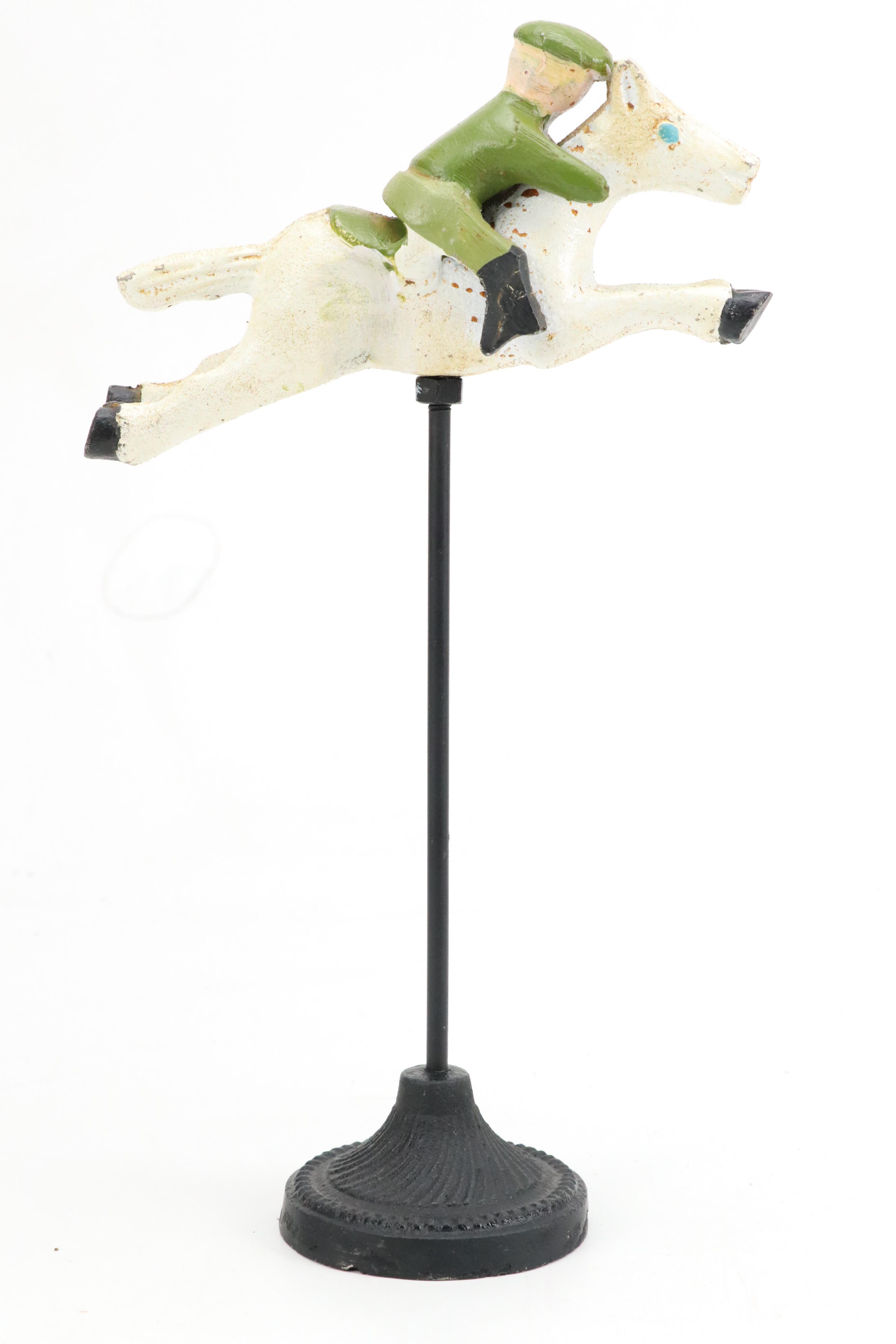 Folk Art Style Cast Iron Horse and Jockey Figurine Set