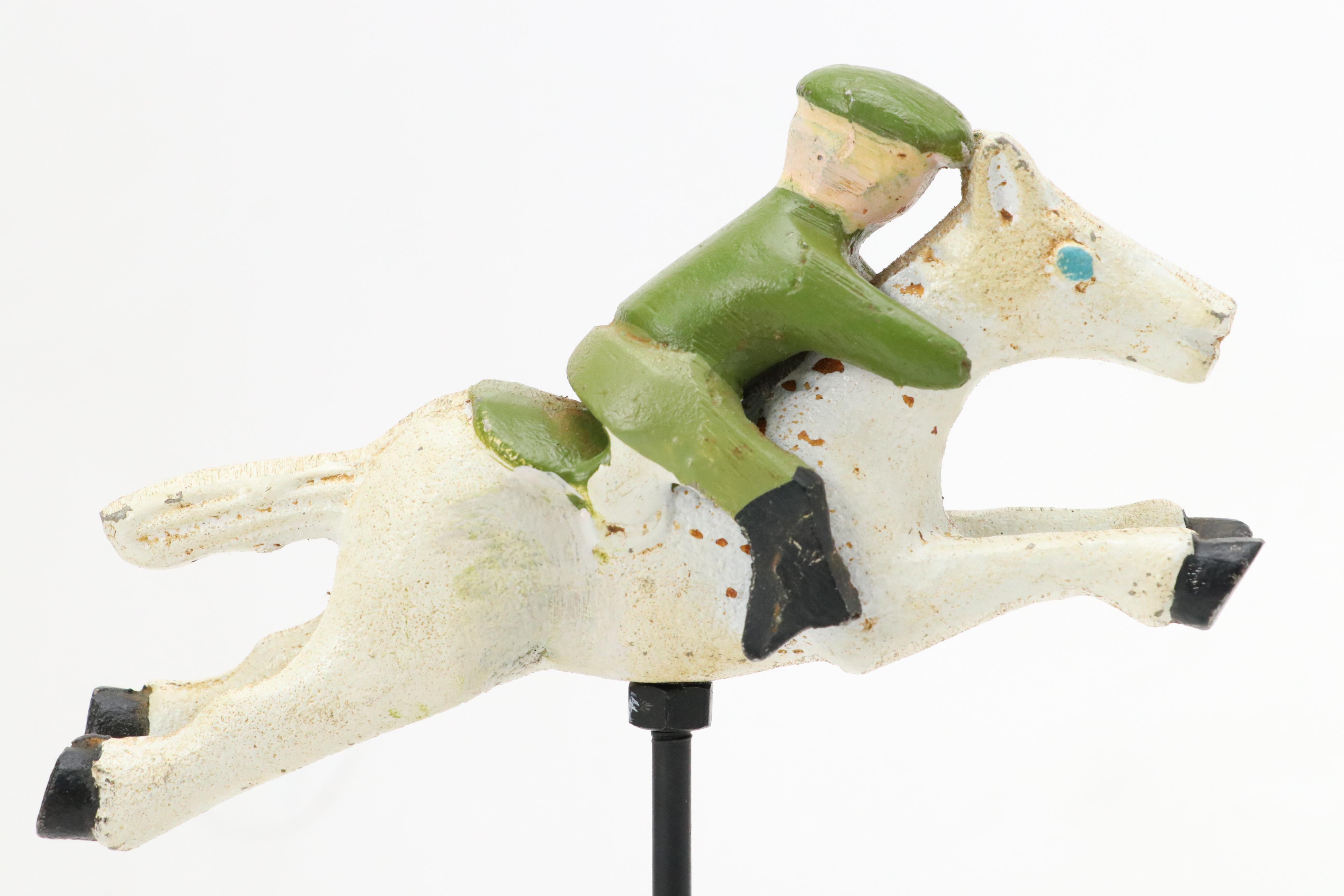 Folk Art Style Cast Iron Horse and Jockey Figurine Set