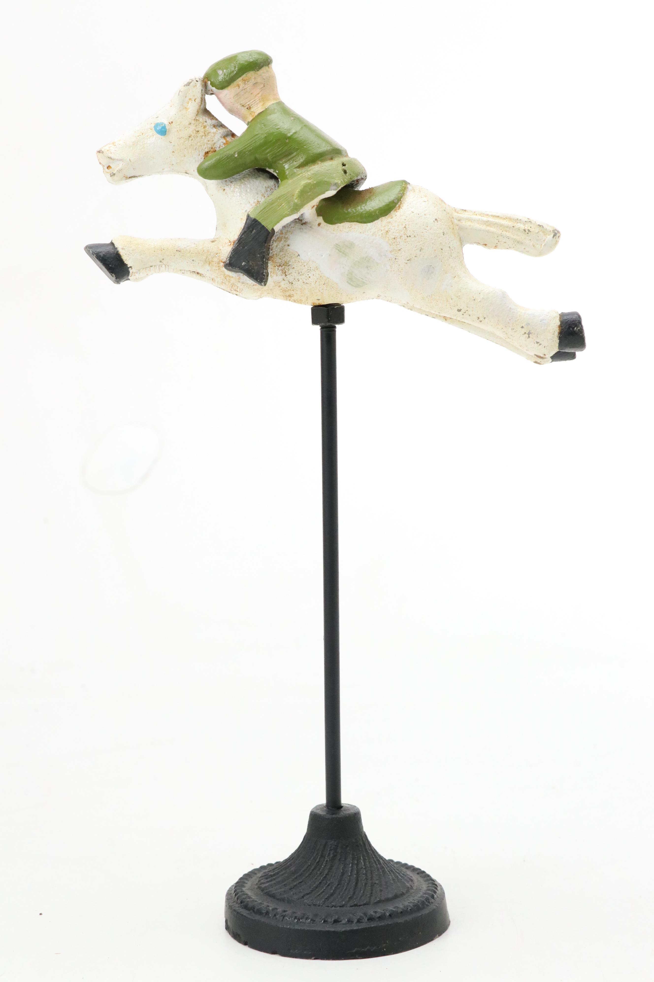 Folk Art Style Cast Iron Horse and Jockey Figurine Set