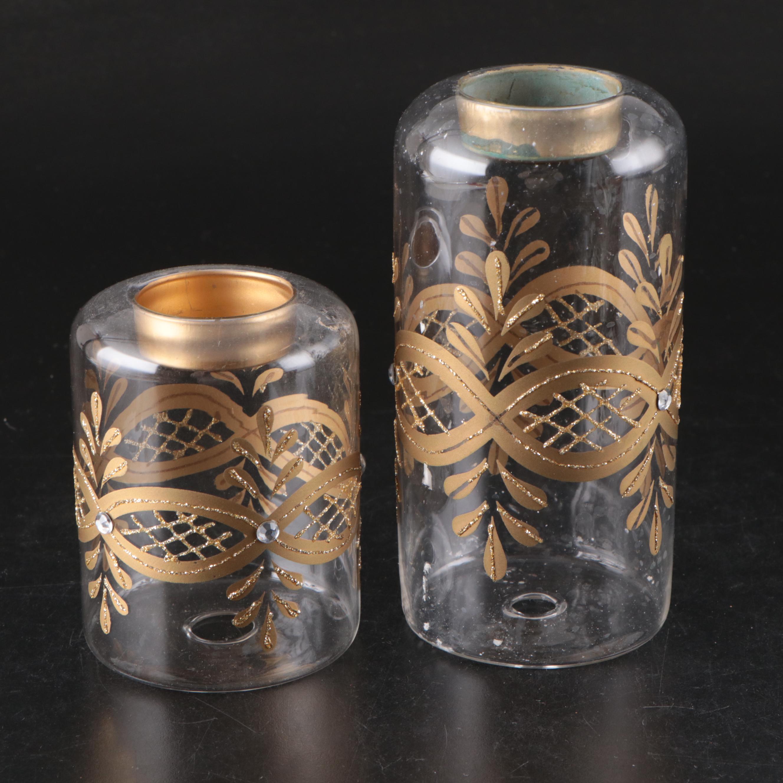 HandPainted Glass Tea Light Holders with Glass Candle Holders