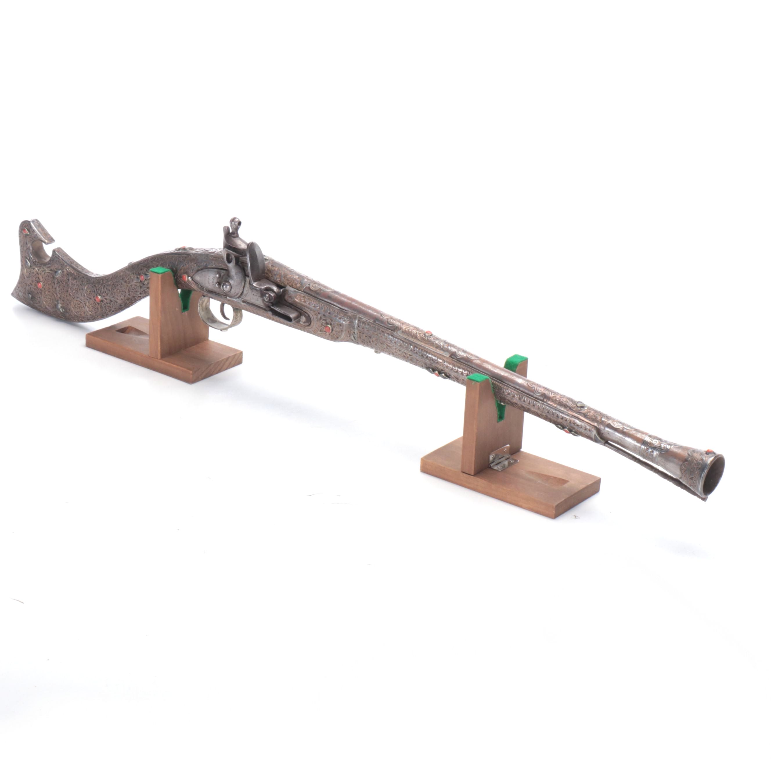 Ottoman Ornate Metal Flintlock Blunderbuss Rifle with Tower Lock Plate